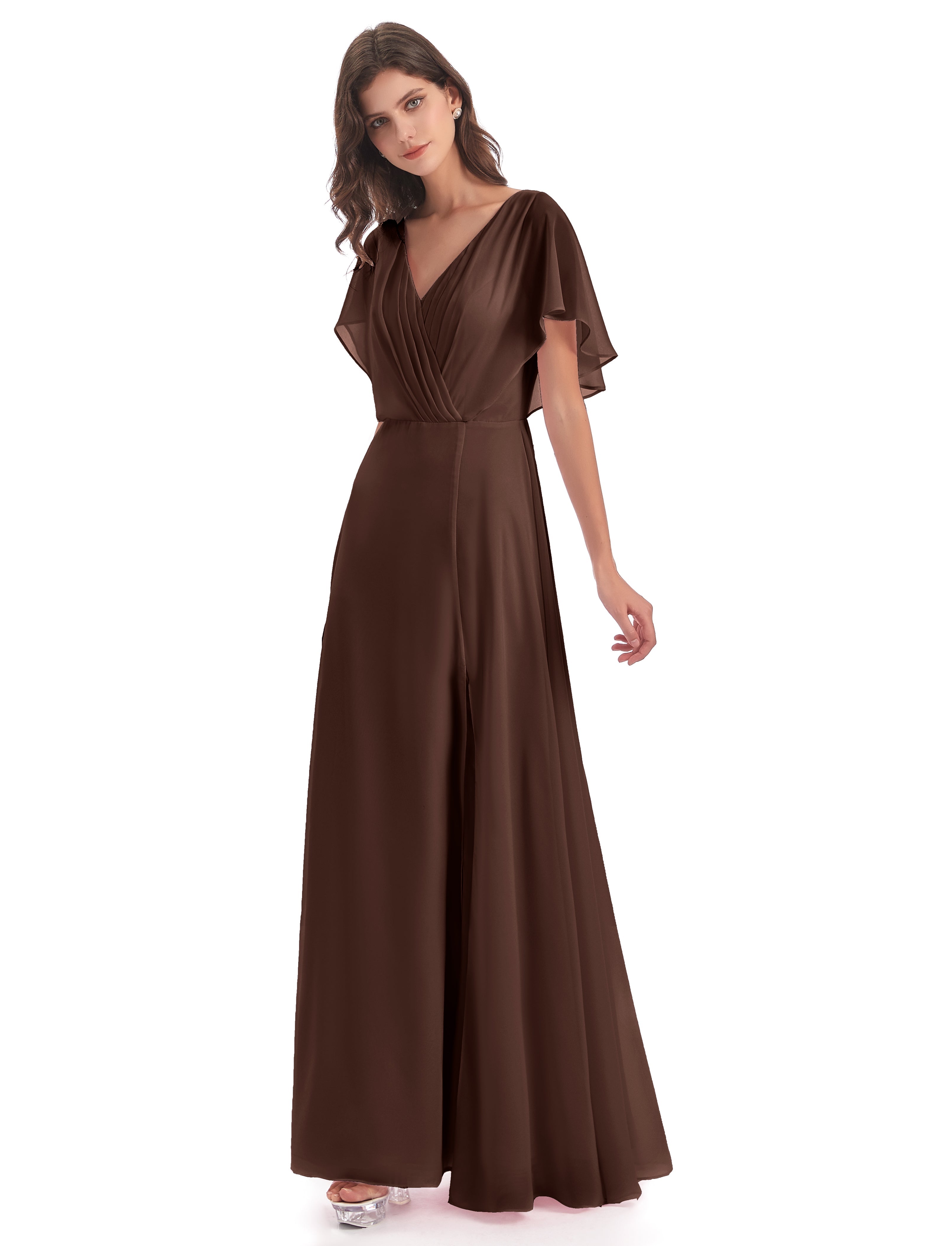 Robe Marron Chocolat Demoiselle D Honneur Dos Ouvert Fendue Devant Robes Demoiselle D'Honneur