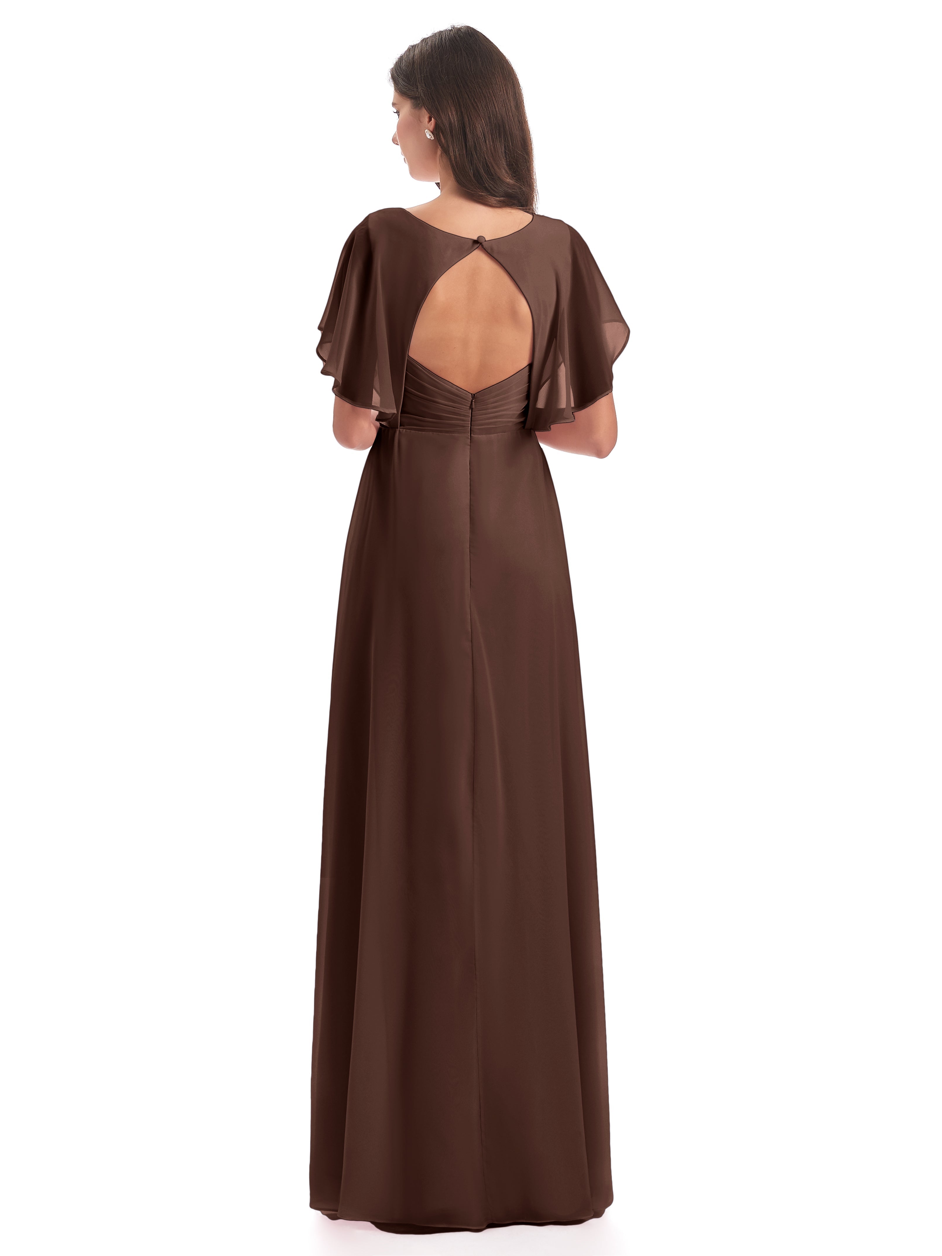 Robe Marron Chocolat Demoiselle D Honneur Dos Ouvert Fendue Devant Robes Demoiselle D'Honneur