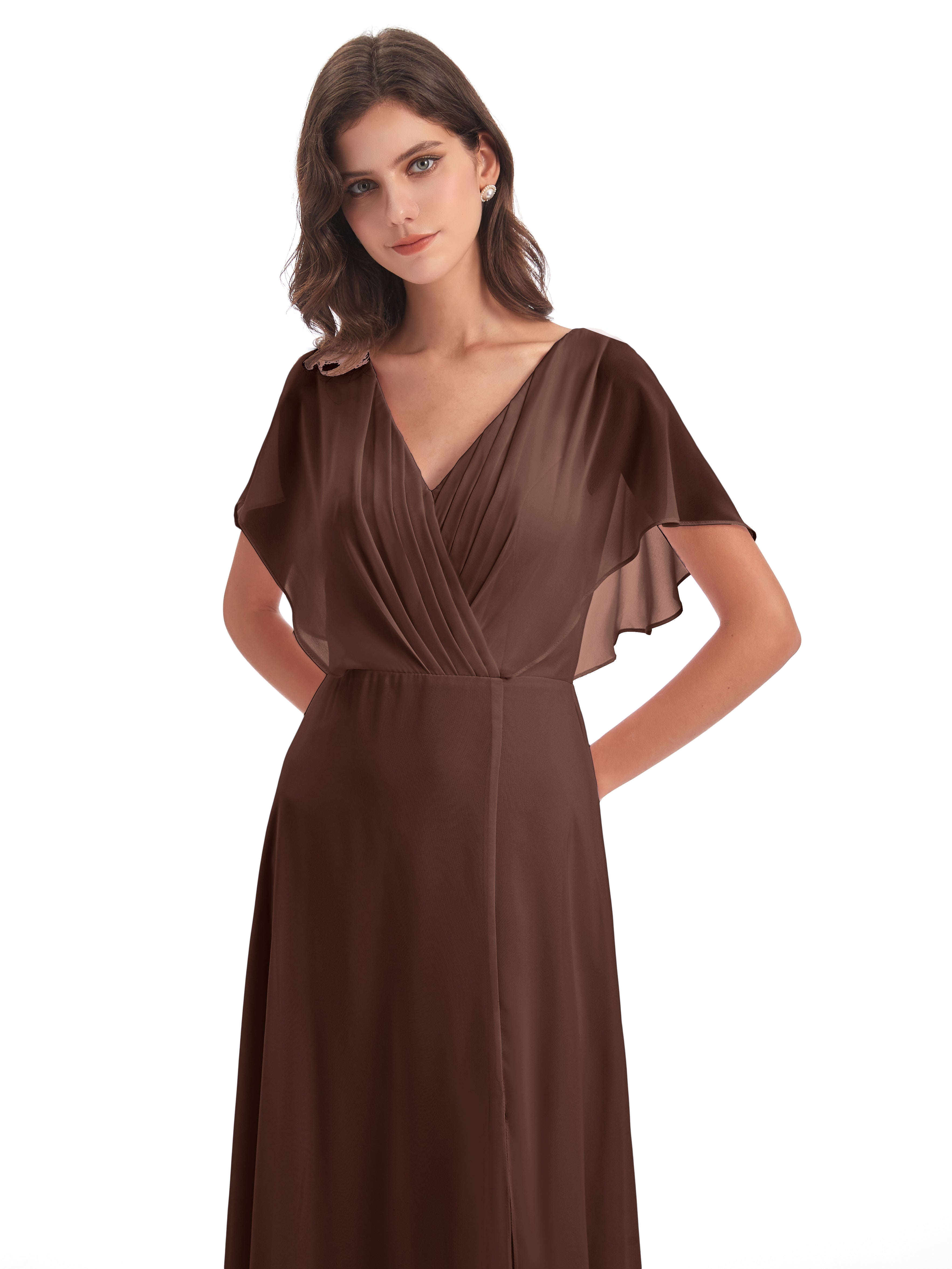 Robe Marron Chocolat Demoiselle D Honneur Dos Ouvert Fendue Devant Robes Demoiselle D'Honneur