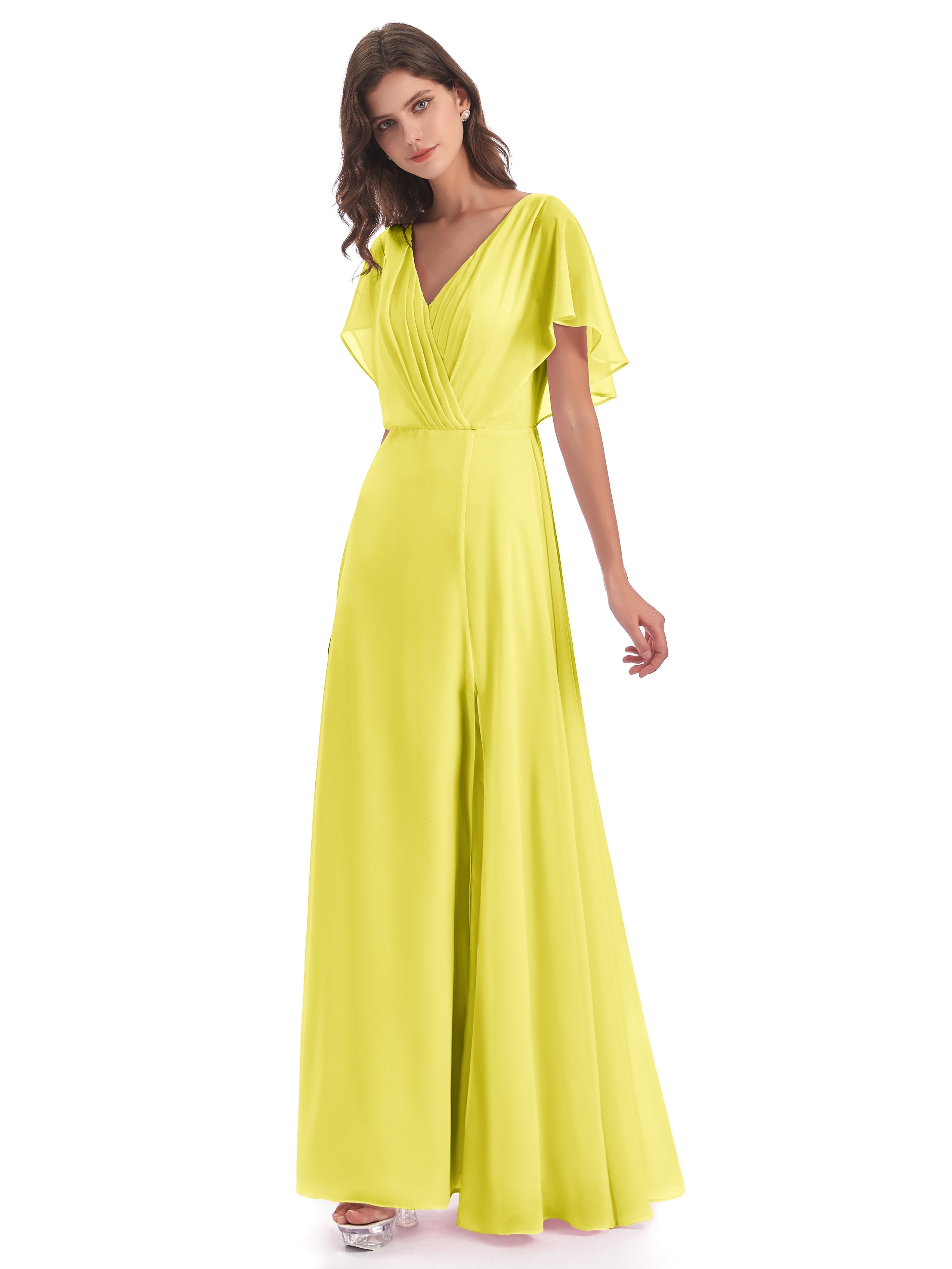 Robes De Demoiselle D'Honneur Citron Dos Ouvert Fendue Devant Robes Demoiselle D'Honneur