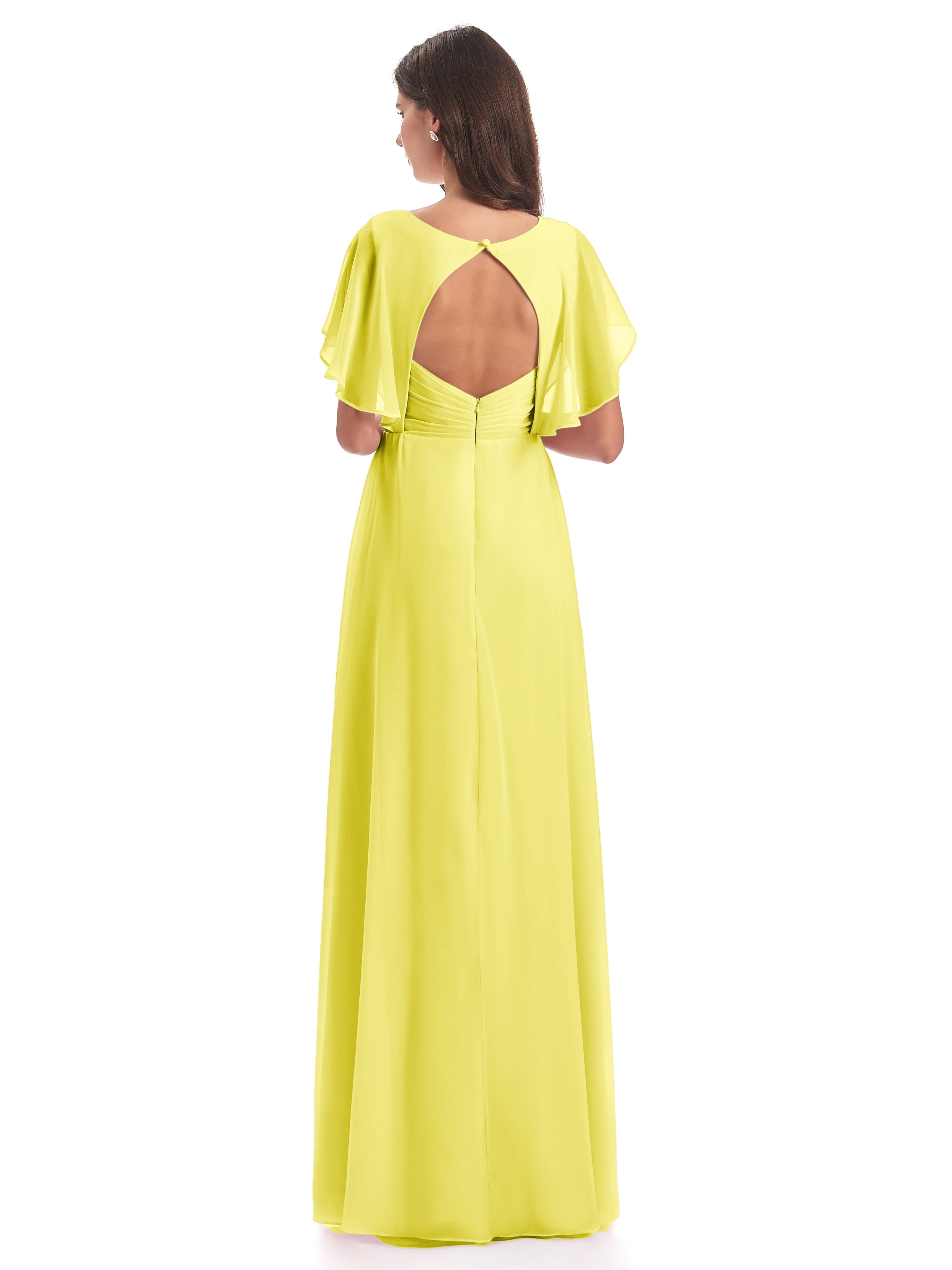 Robes De Demoiselle D'Honneur Citron Dos Ouvert Fendue Devant Robes Demoiselle D'Honneur