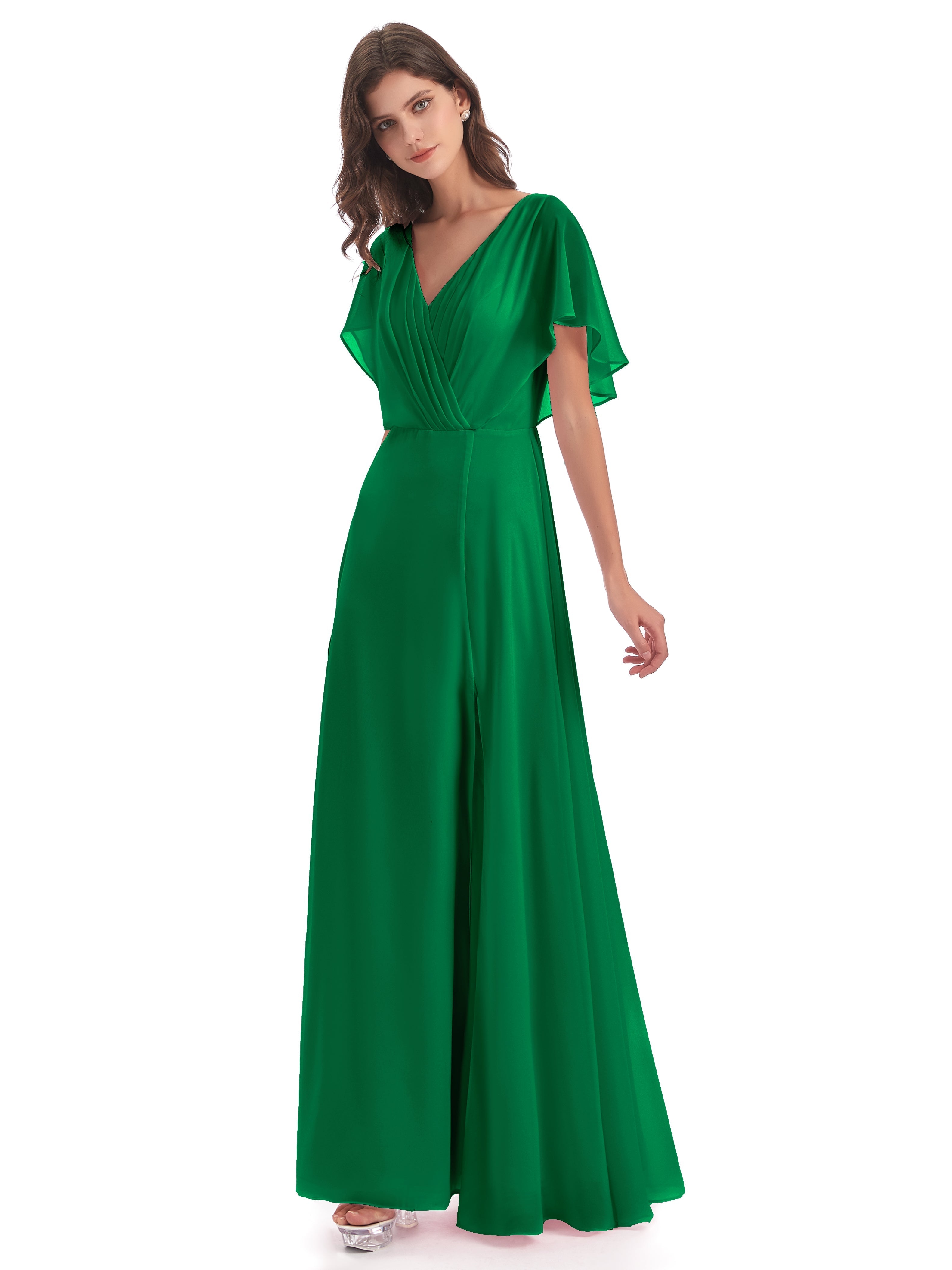Demoiselle D'Honneur Vert Émeraude Dos Ouvert Fendue Devant Robes Demoiselle D'Honneur