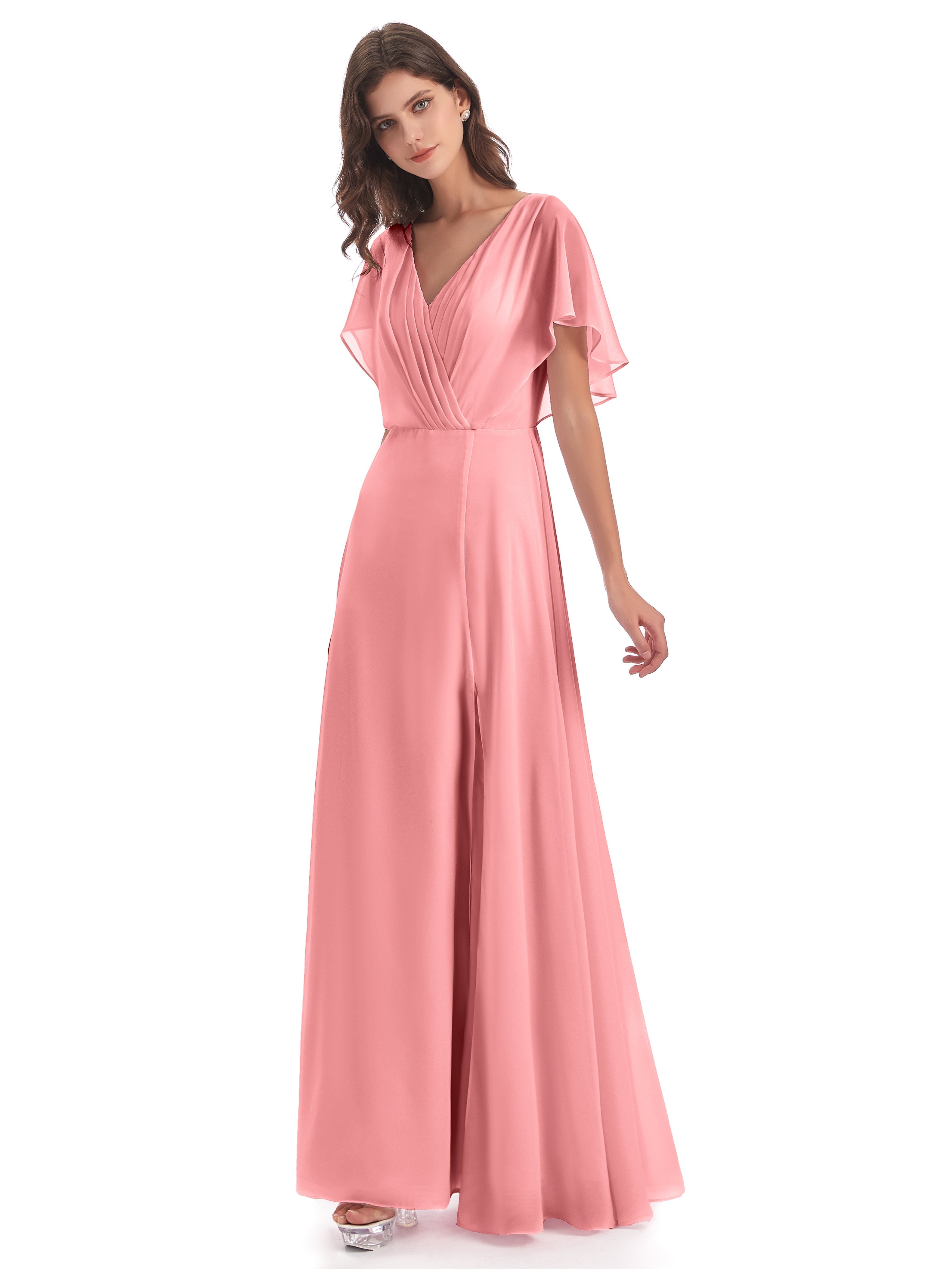 Robes De Demoiselle D'Honneur En Flamant Dos Ouvert Fendue Devant Robes Demoiselle D'Honneur
