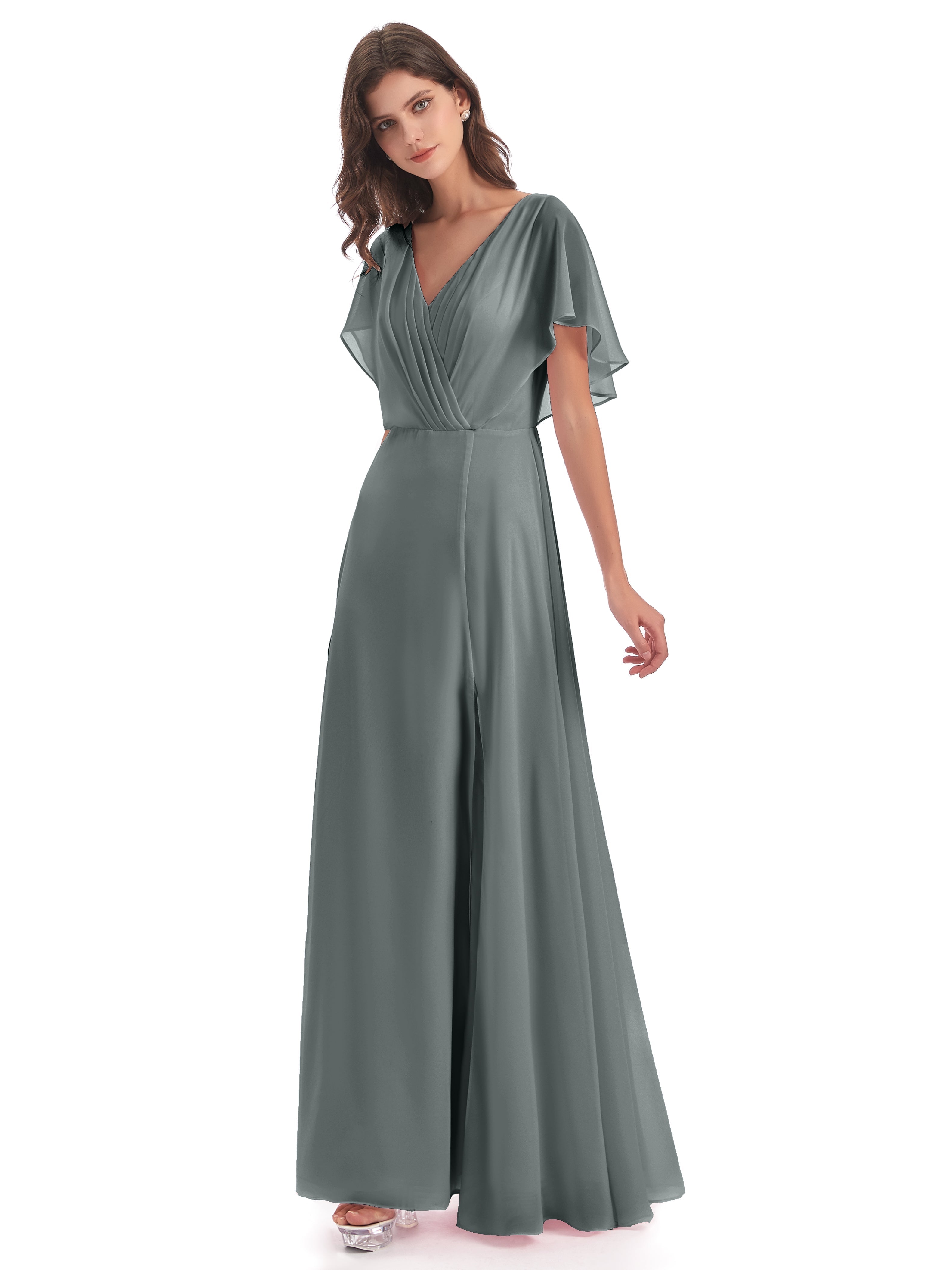 Robe Demoiselle D Honneur Gris Dos Ouvert Fendue Devant Robes Demoiselle D'Honneur