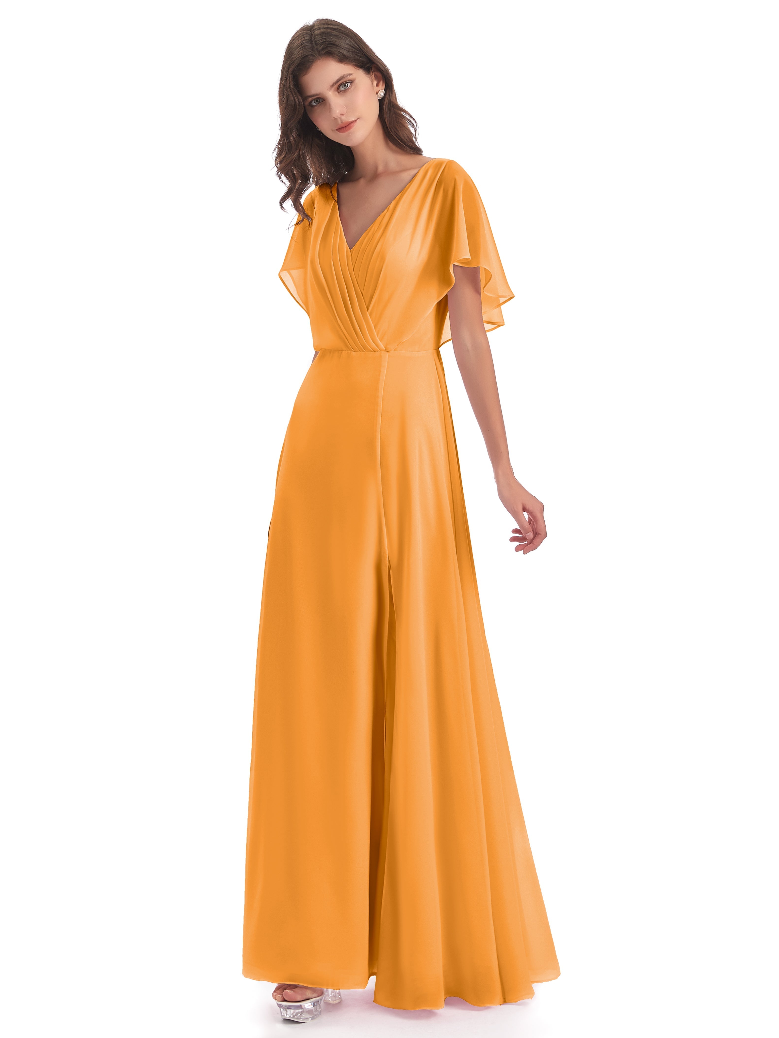 Robes De Demoiselle D'Honneur Mandarine Dos Ouvert Fendue Devant Robes Demoiselle D'Honneur