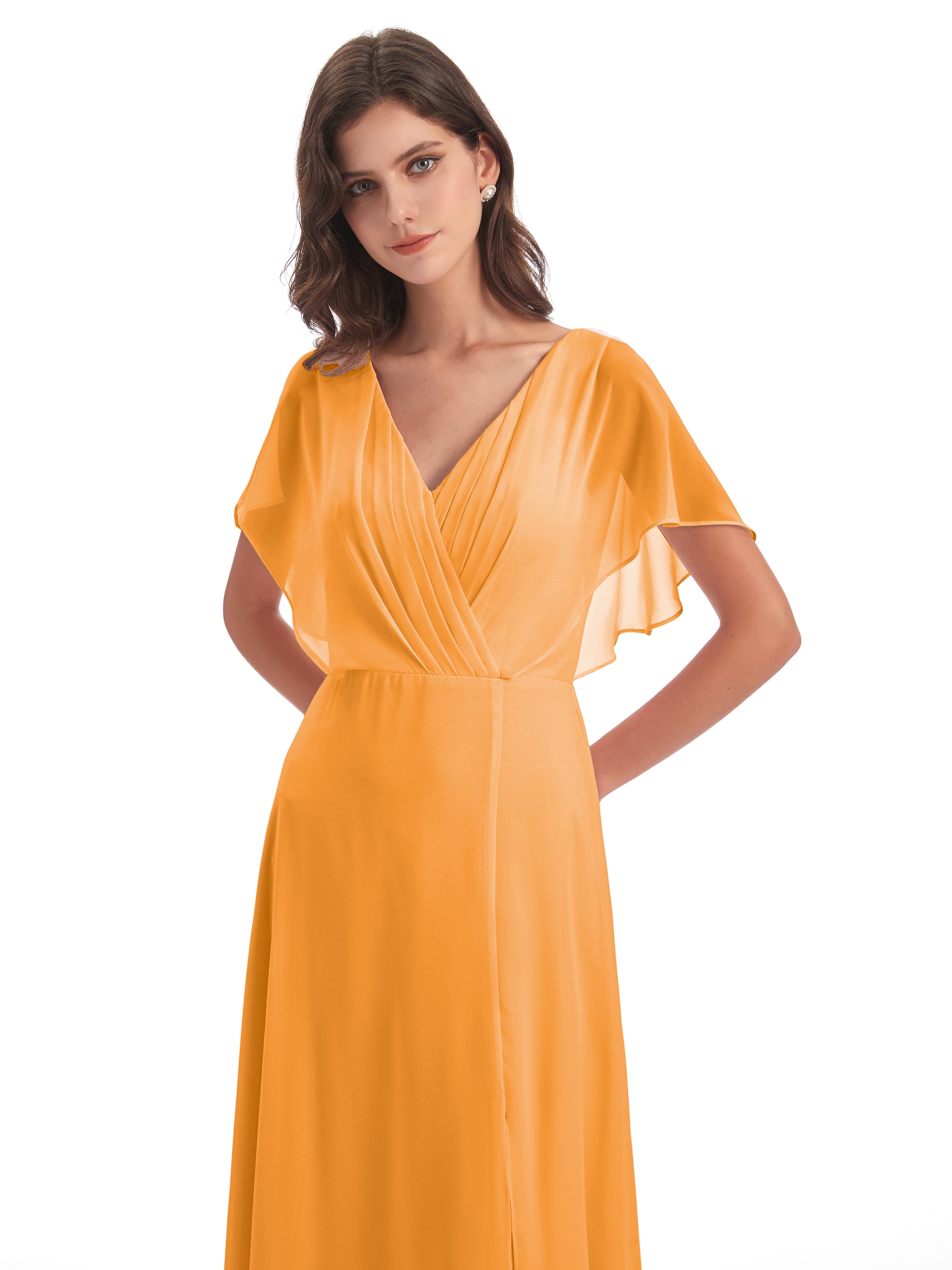 Robes De Demoiselle D'Honneur Mandarine Dos Ouvert Fendue Devant Robes Demoiselle D'Honneur