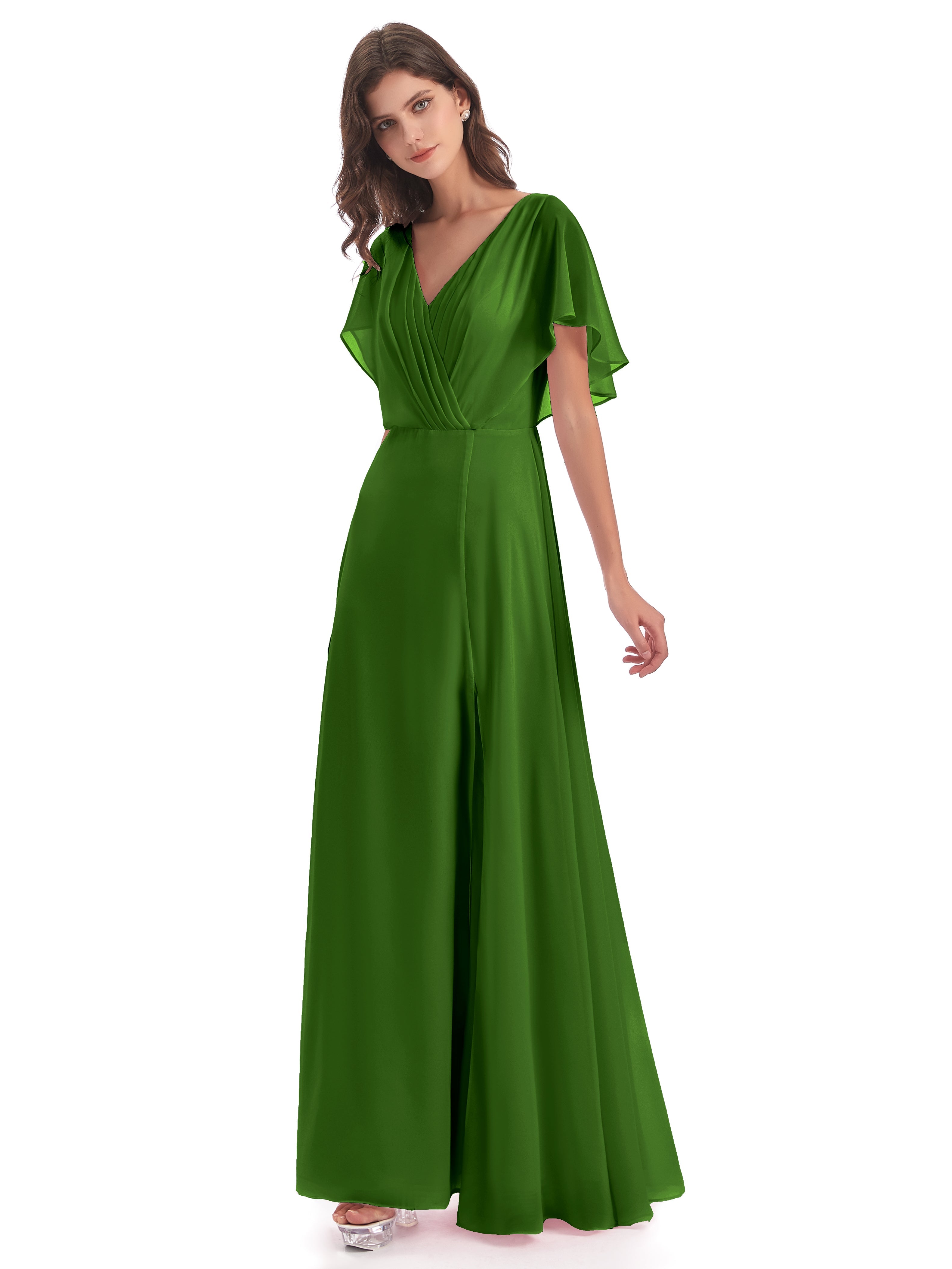 Robes De Demoiselle D'Honneur Vert Mousse Dos Ouvert Fendue Devant Robes Demoiselle D'Honneur