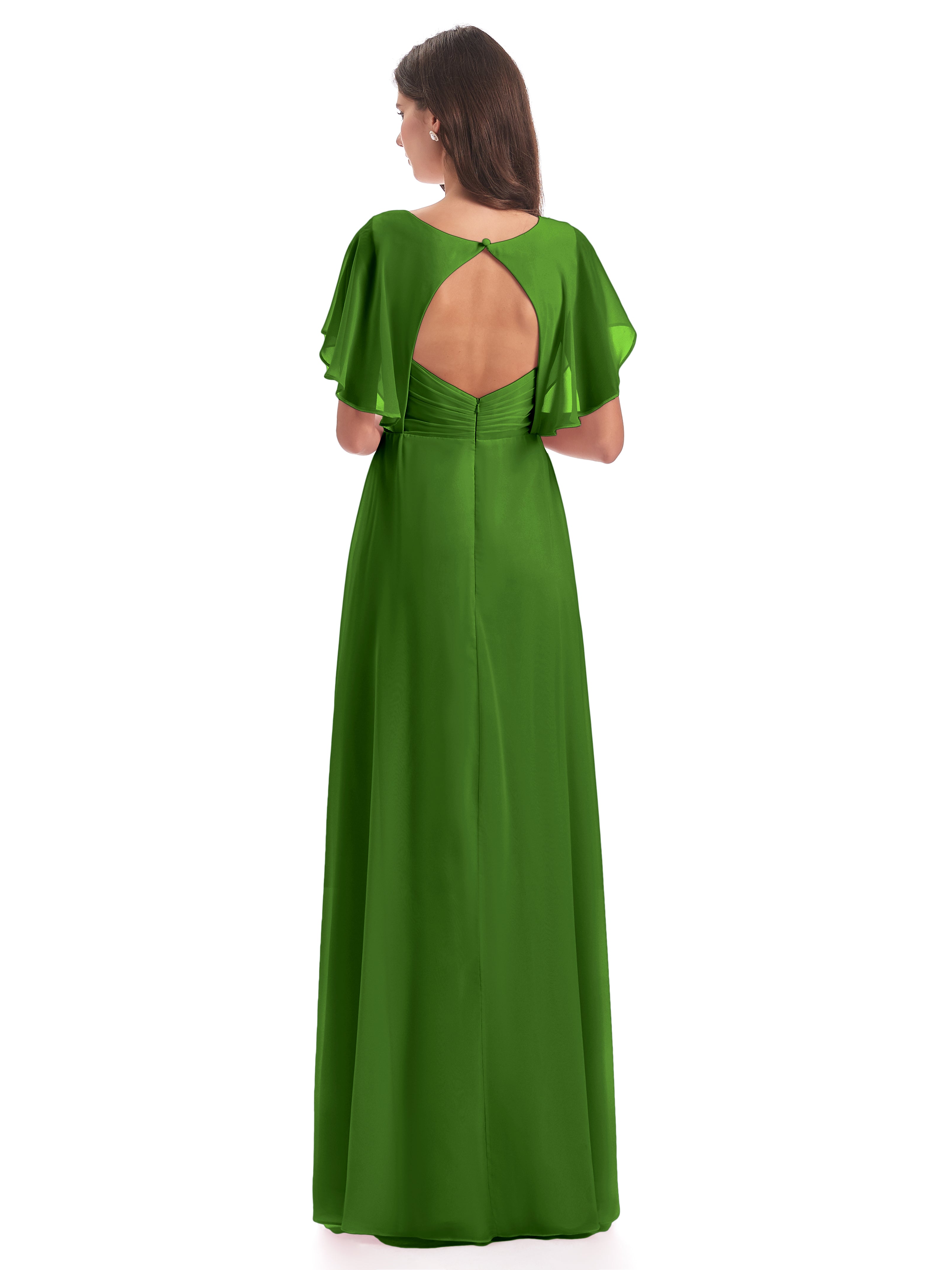 Robes De Demoiselle D'Honneur Vert Mousse Dos Ouvert Fendue Devant Robes Demoiselle D'Honneur