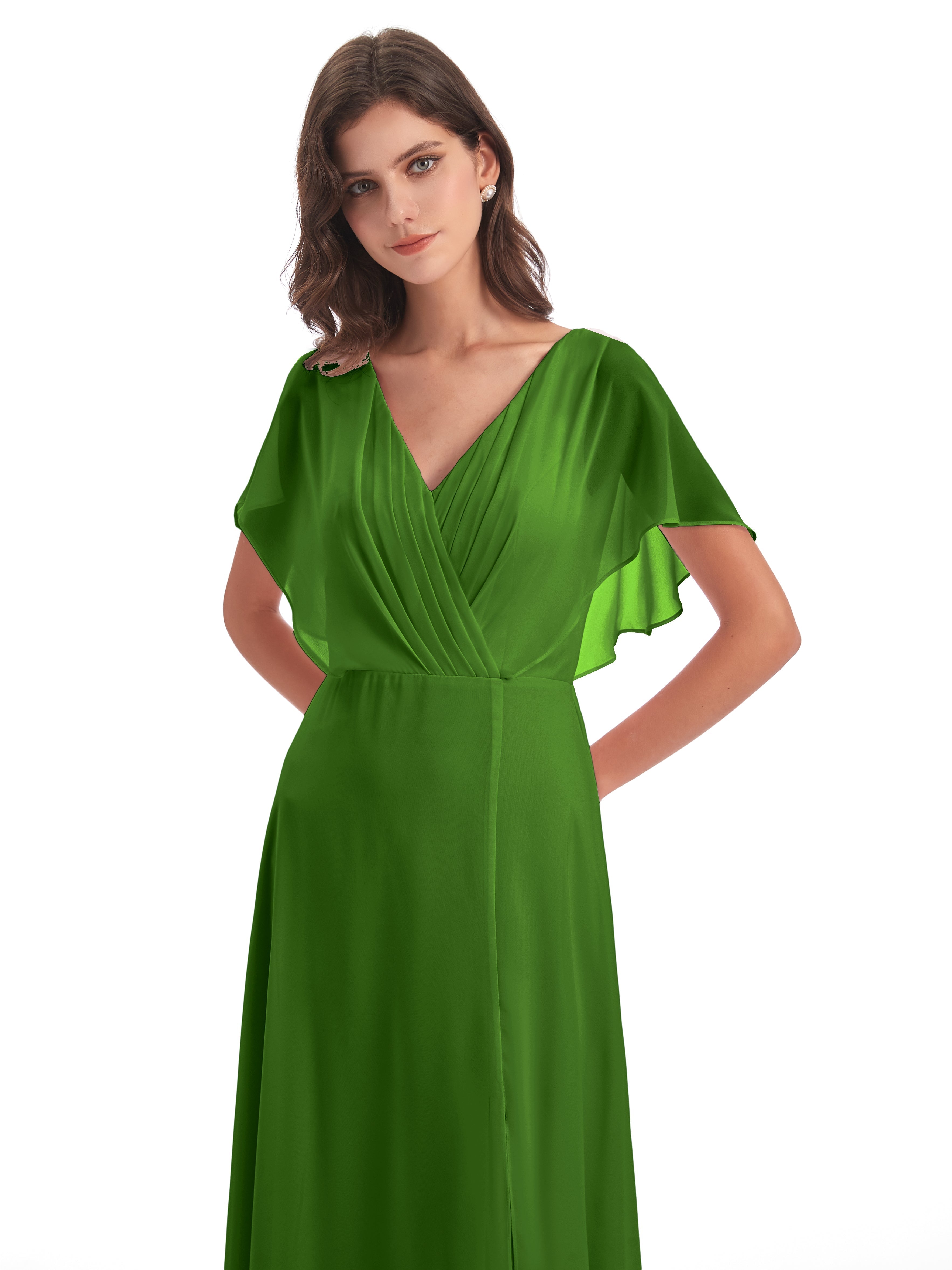 Robes De Demoiselle D'Honneur Vert Mousse Dos Ouvert Fendue Devant Robes Demoiselle D'Honneur