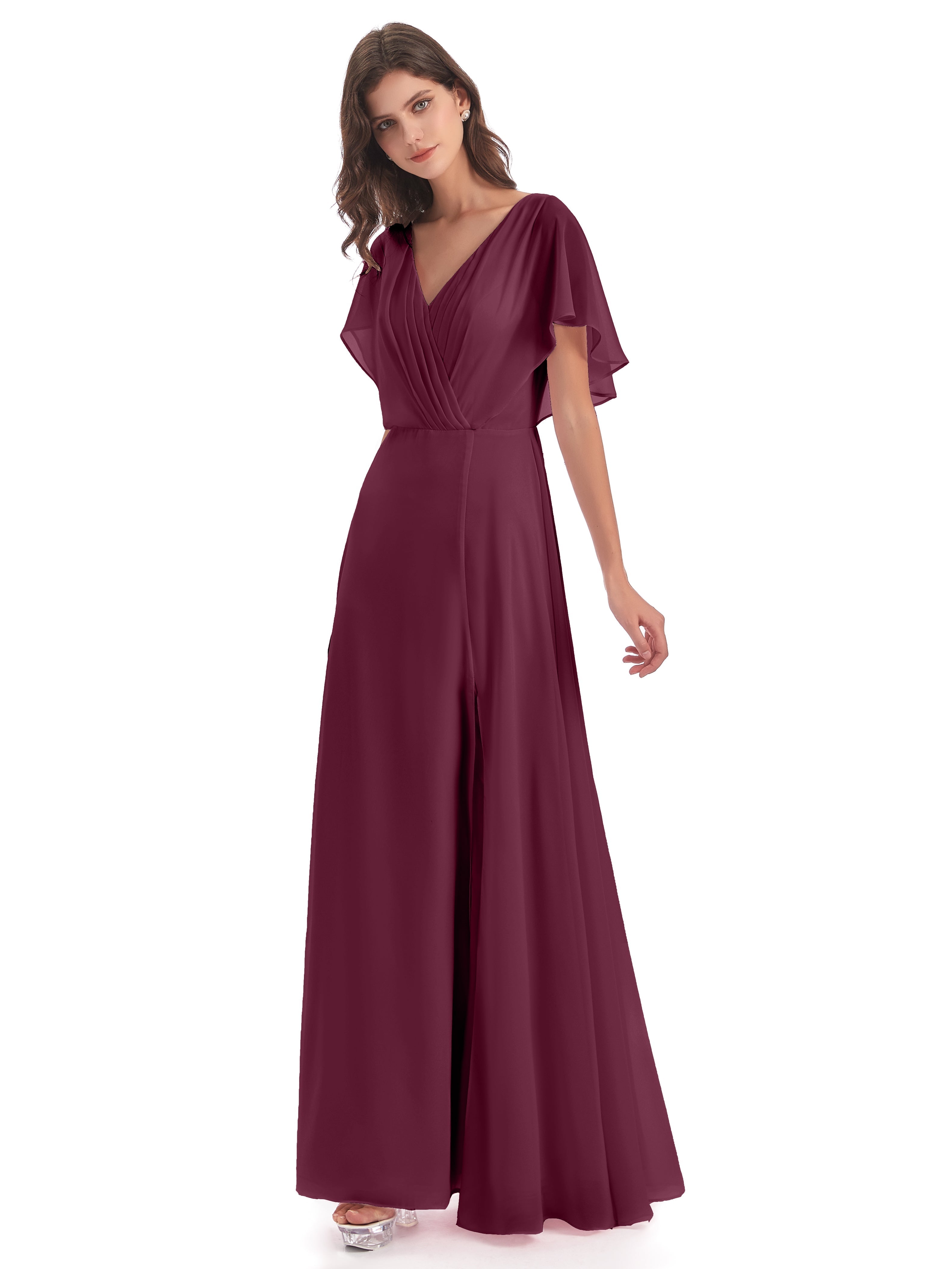 Robes De Demoiselle D'Honneur Mûre Dos Ouvert Fendue Devant Robes Demoiselle D'Honneur