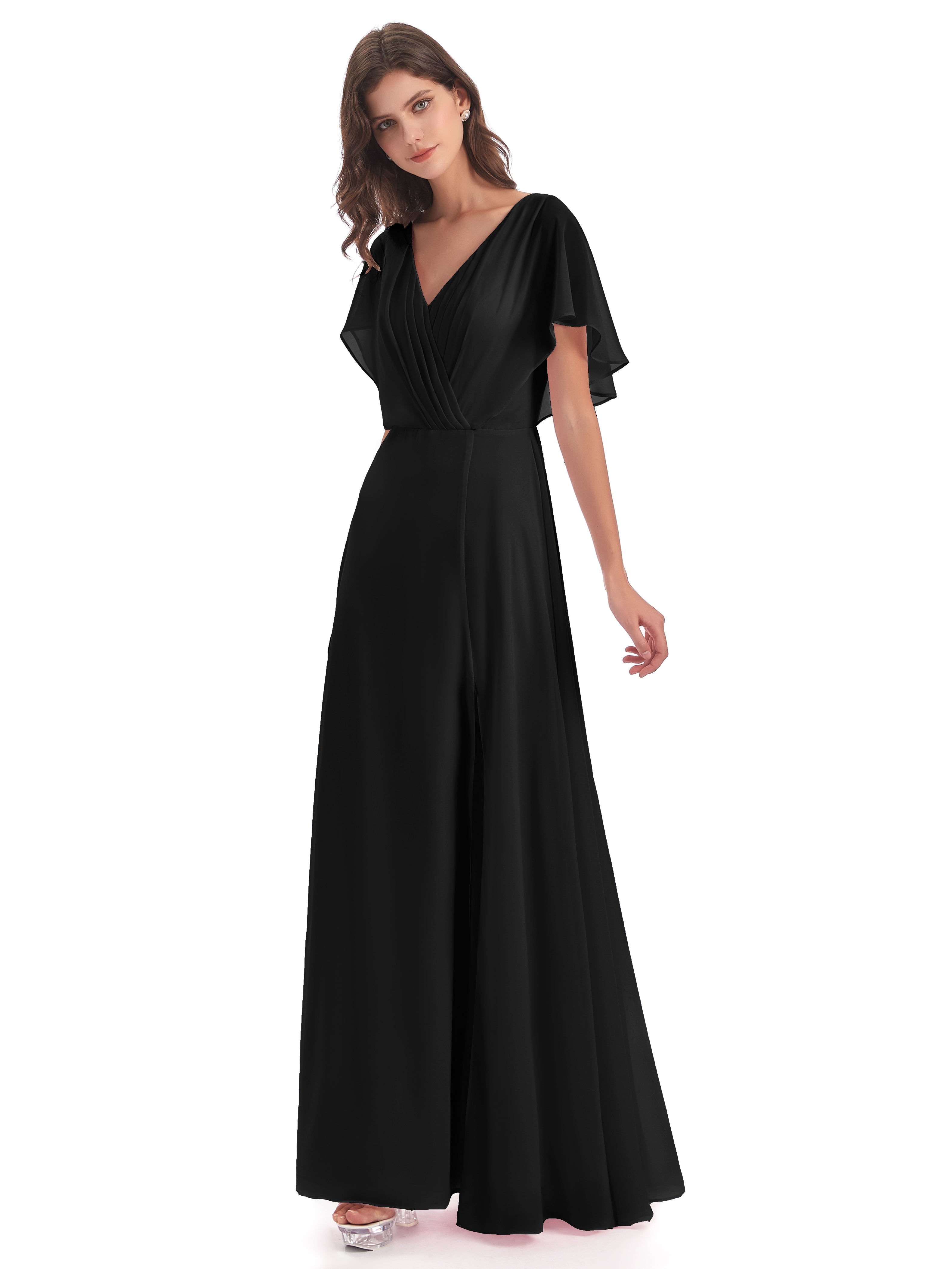 Robes De Demoiselle D'Honneur Noires Dos Ouvert Fendue Devant Robes Demoiselle D'Honneur