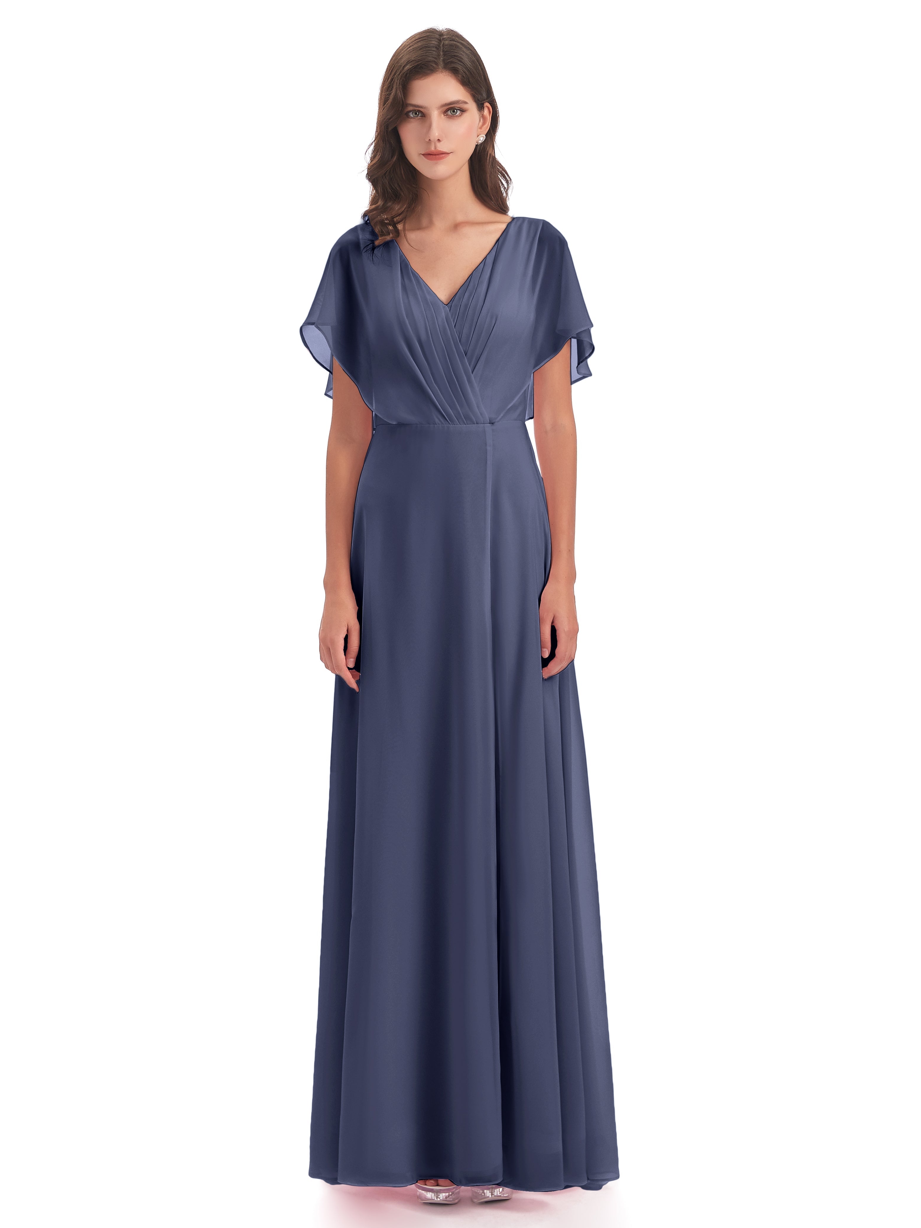 Robes De Demoiselle D'Honneur Bleu Orageux Dos Ouvert Fendue Devant Robes Demoiselle D'Honneur