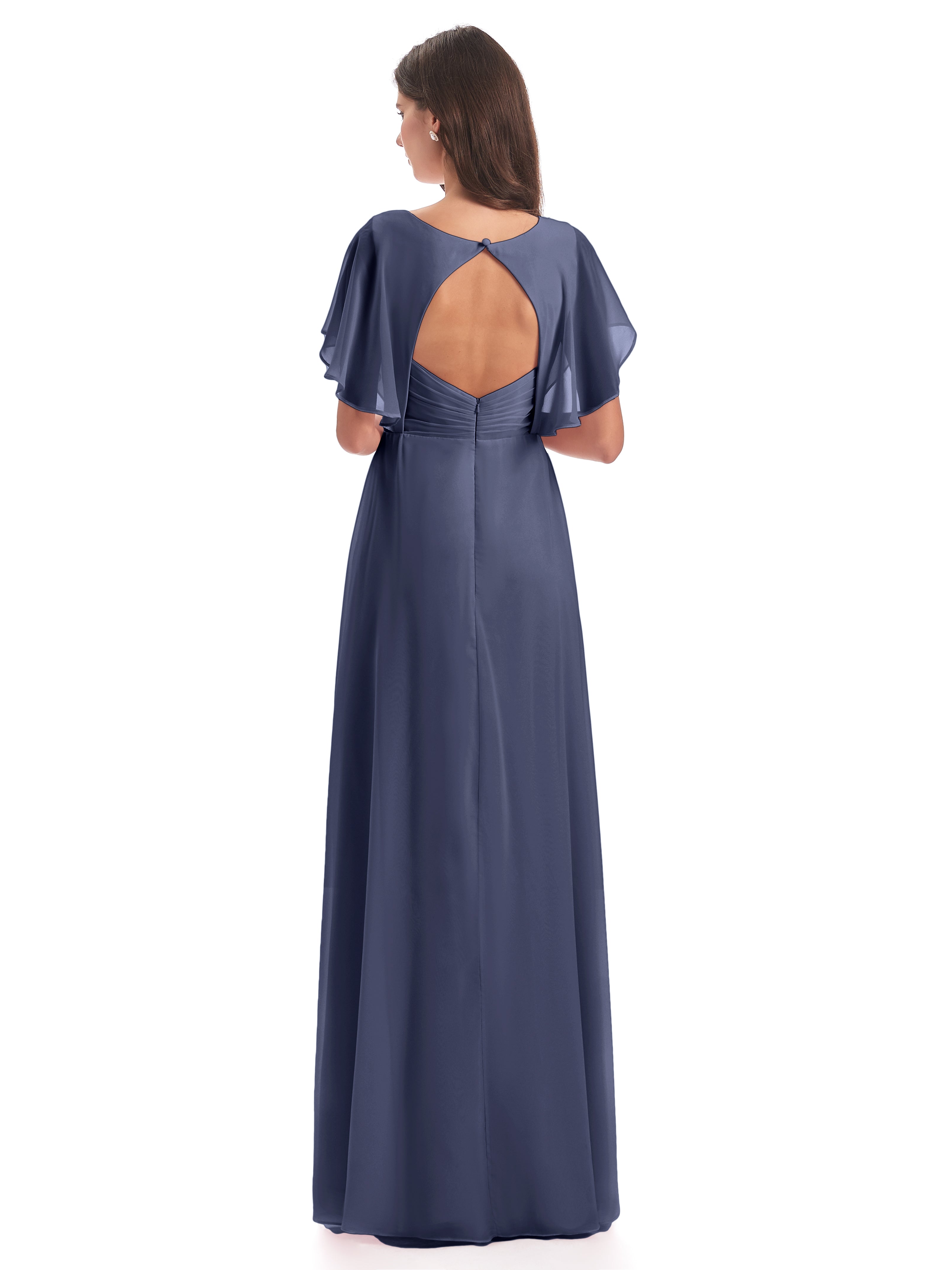 Robes De Demoiselle D'Honneur Bleu Orageux Dos Ouvert Fendue Devant Robes Demoiselle D'Honneur