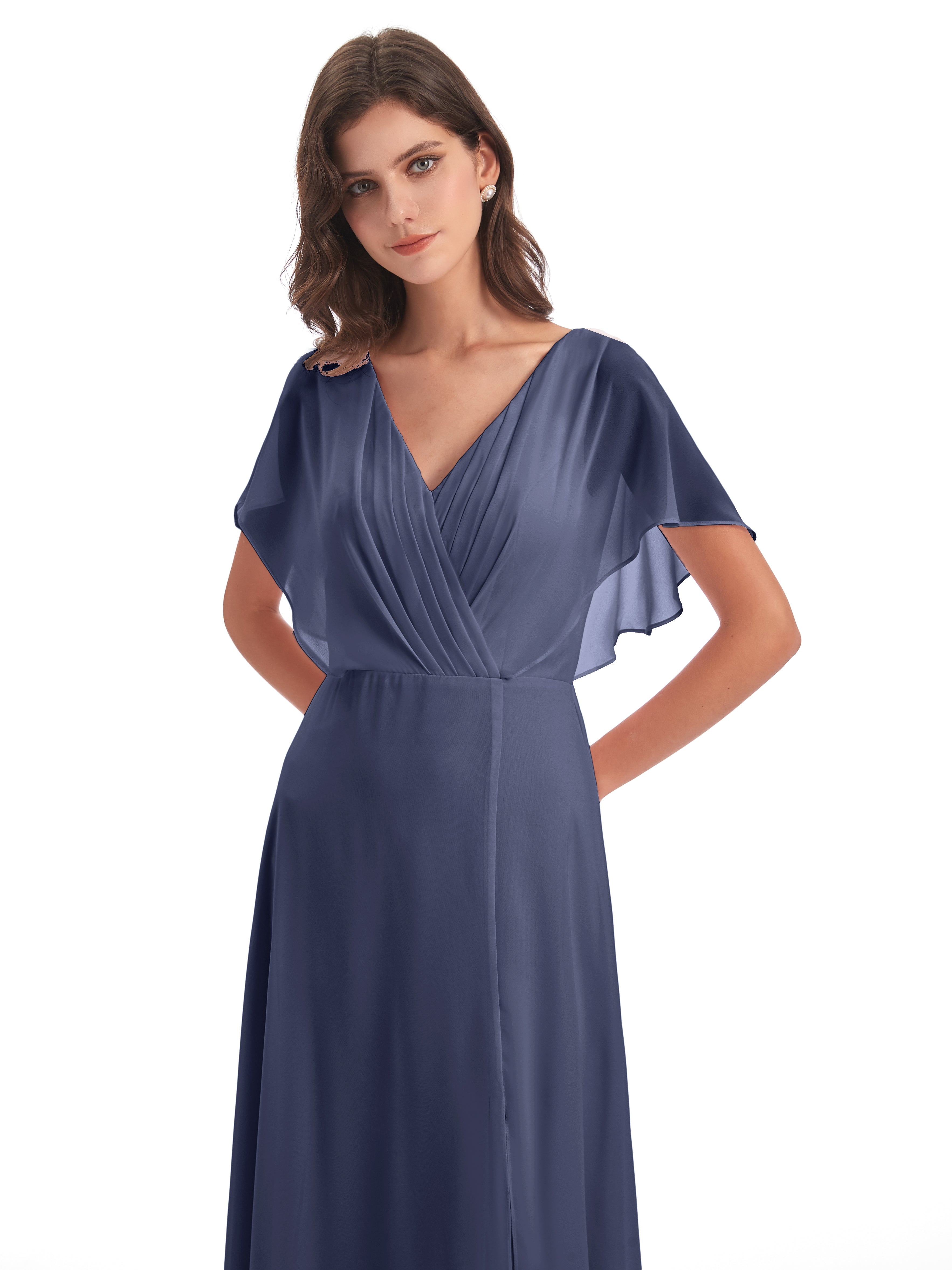 Robes De Demoiselle D'Honneur Bleu Orageux Dos Ouvert Fendue Devant Robes Demoiselle D'Honneur