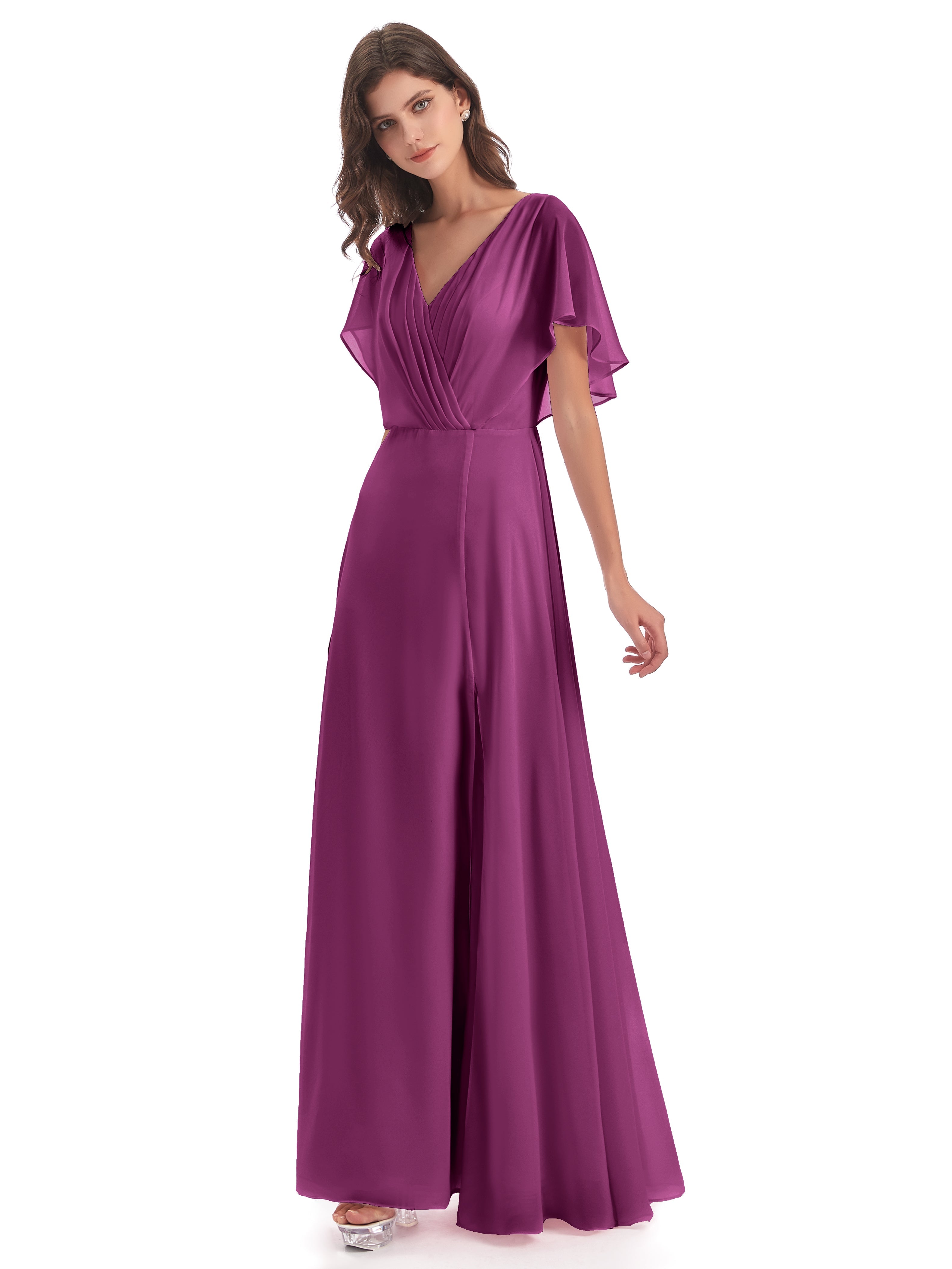 Robes De Demoiselle D'Honneur Orchidée Dos Ouvert Fendue Devant Robes Demoiselle D'Honneur