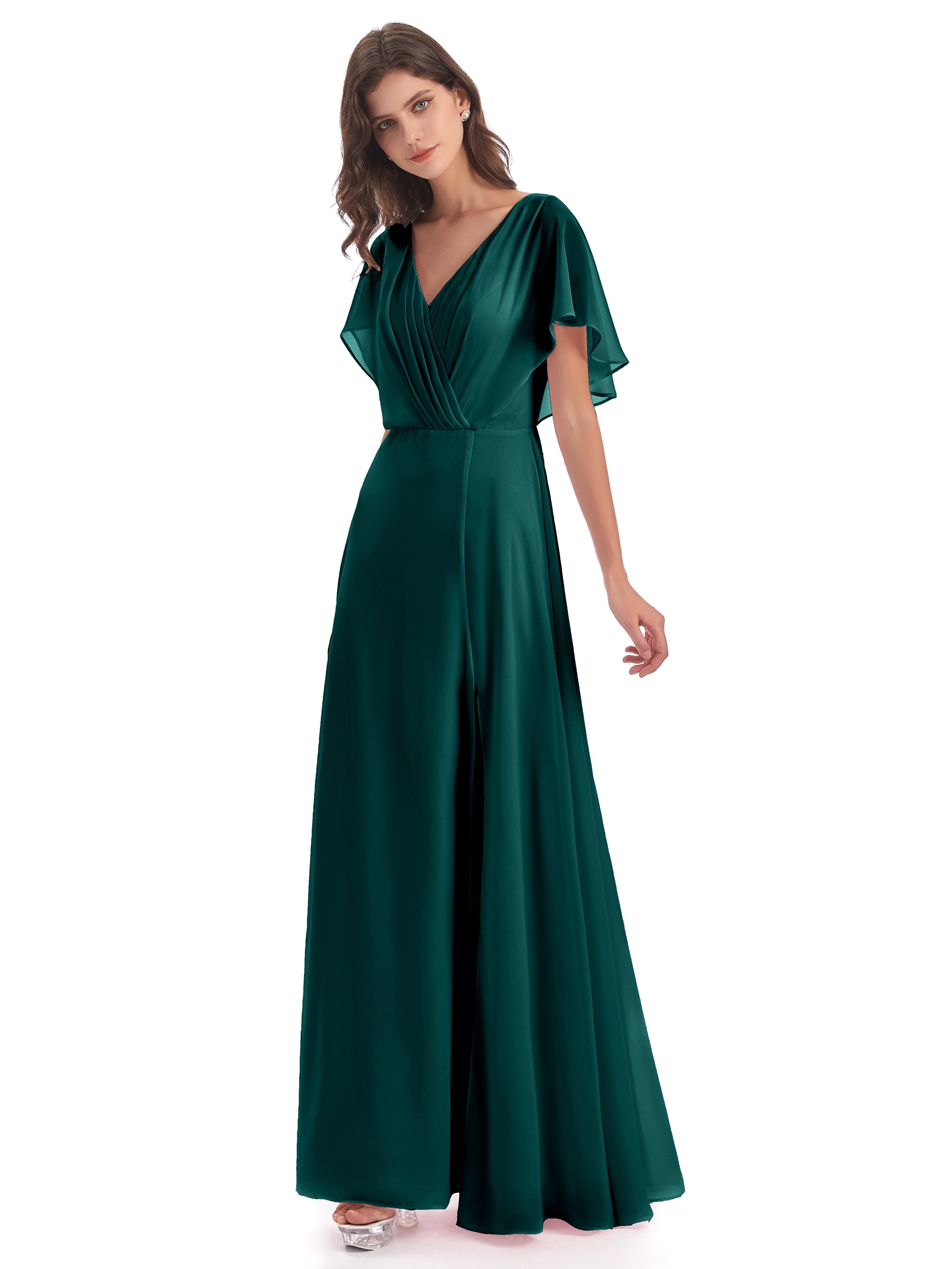 Robe De Demoiselle D'Honneur De Paon Au Sol Dos Ouvert Fendue Devant Robes Demoiselle D'Honneur