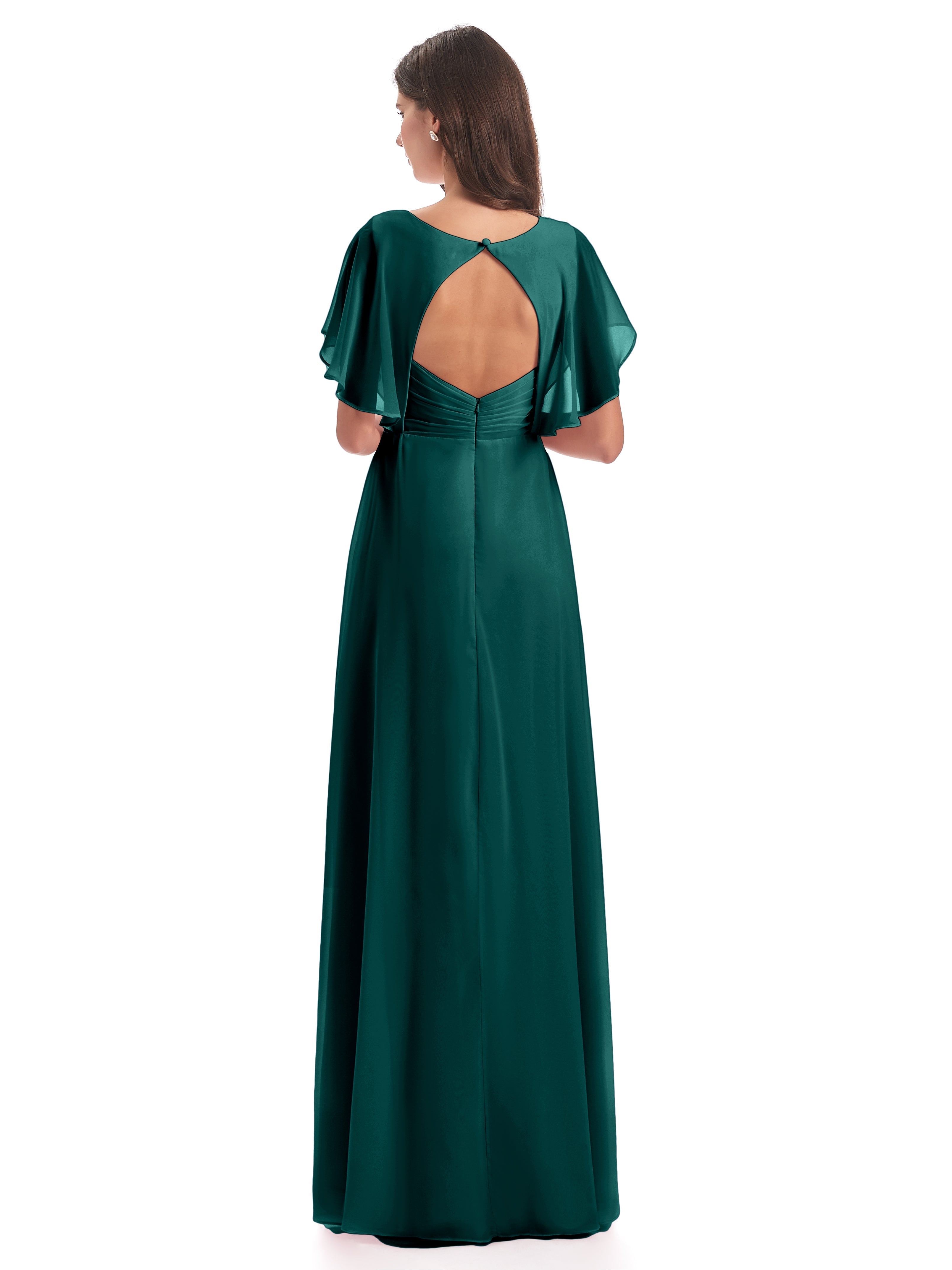 Robe De Demoiselle D'Honneur De Paon Au Sol Dos Ouvert Fendue Devant Robes Demoiselle D'Honneur