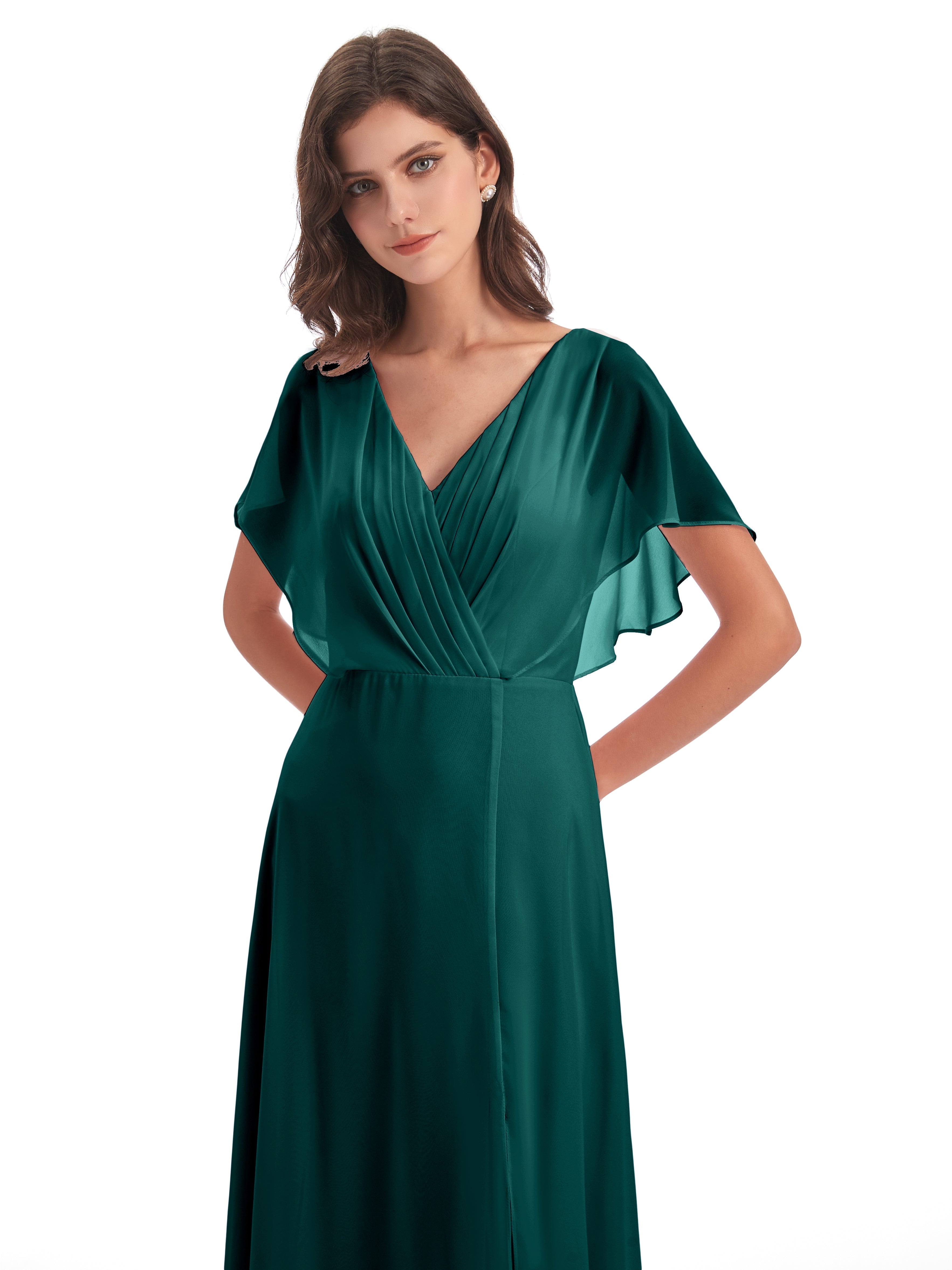 Robe De Demoiselle D'Honneur De Paon Au Sol Dos Ouvert Fendue Devant Robes Demoiselle D'Honneur