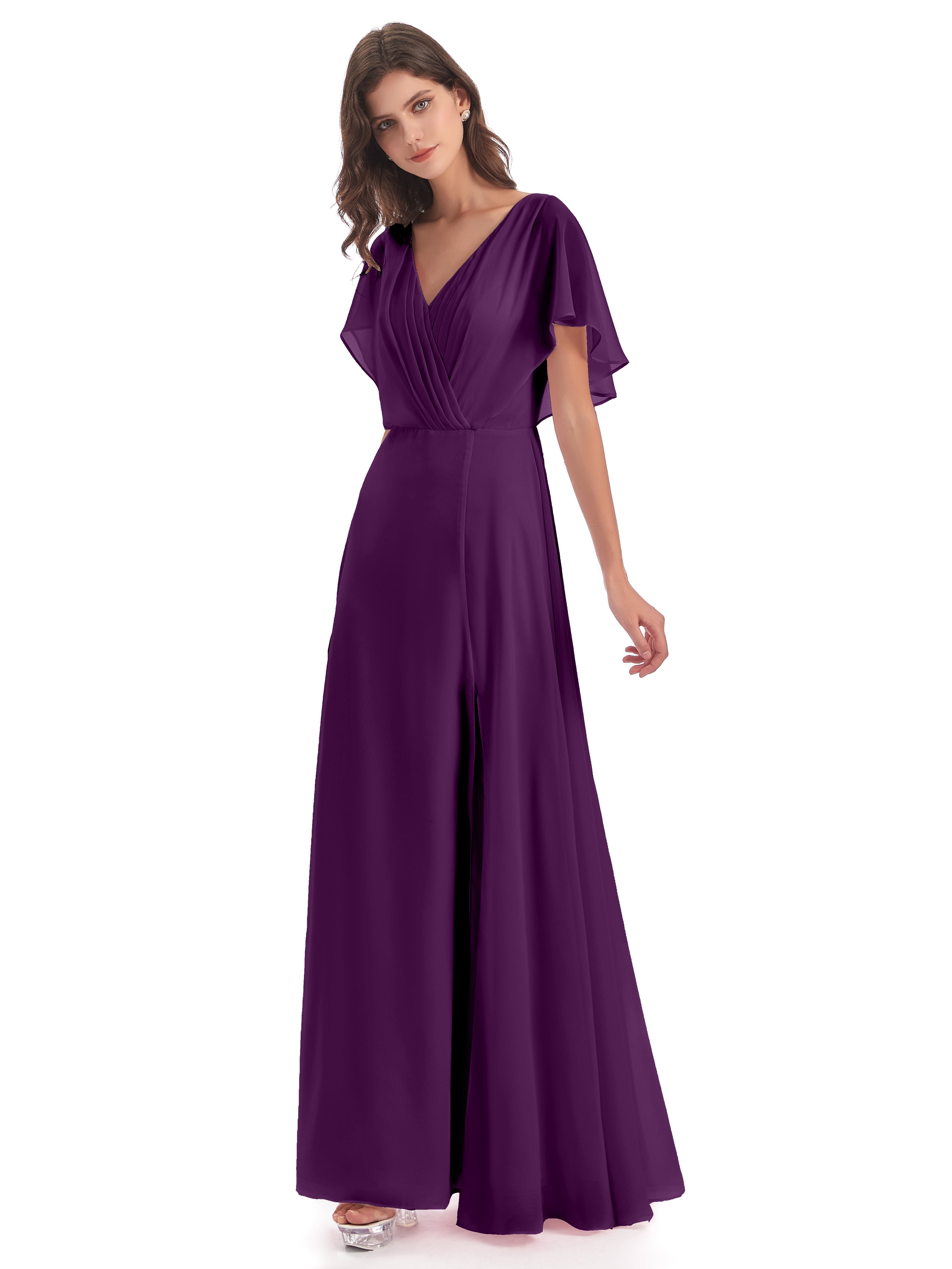 Robes De Demoiselle D'Honneur En Raisin Dos Ouvert Fendue Devant Robes Demoiselle D'Honneur