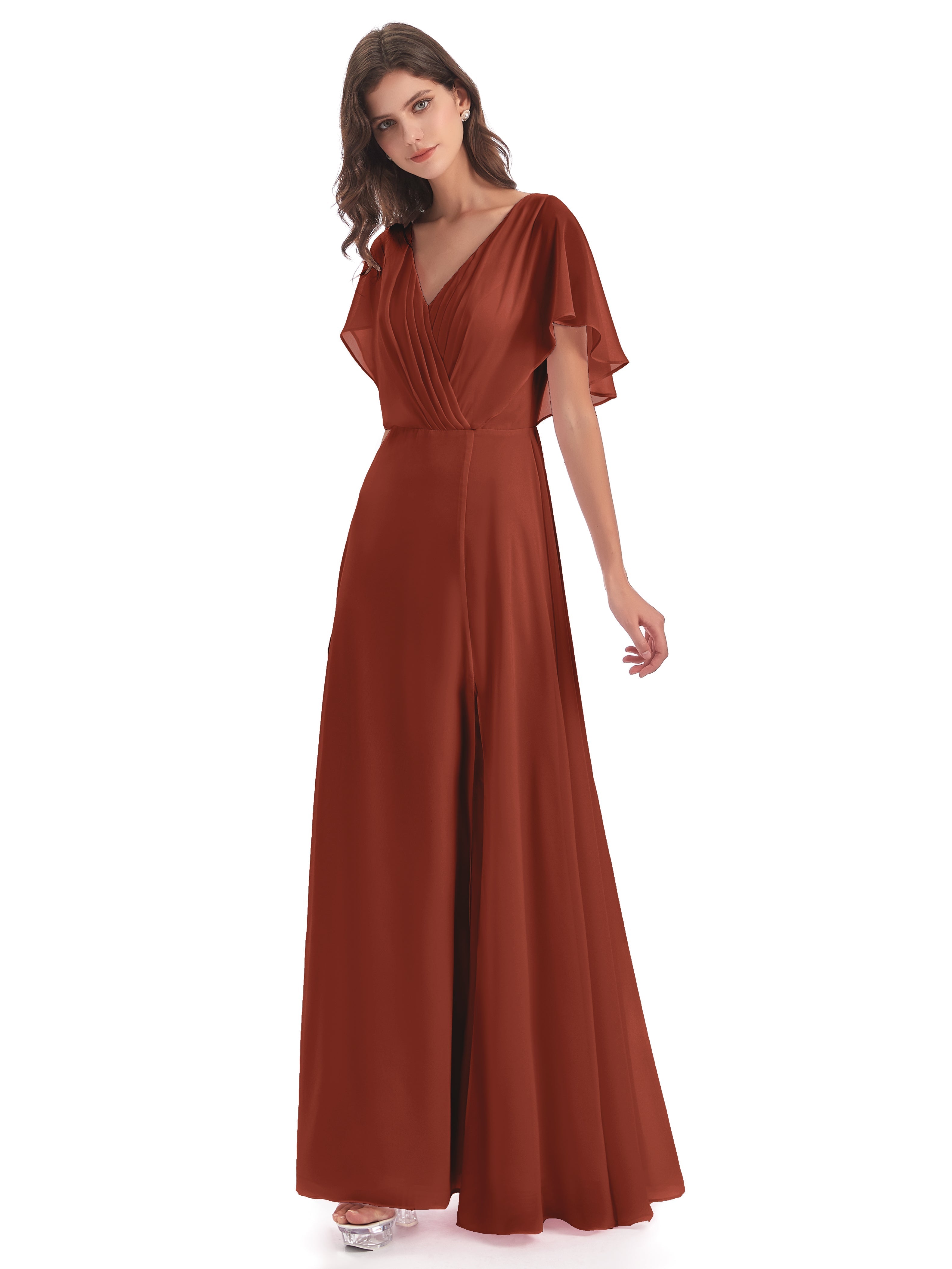 Robes De Demoiselle D'Honneur Couleur Rouille Bon Marché Dos Ouvert Fendue Devant Robes Demoiselle D'Honneur