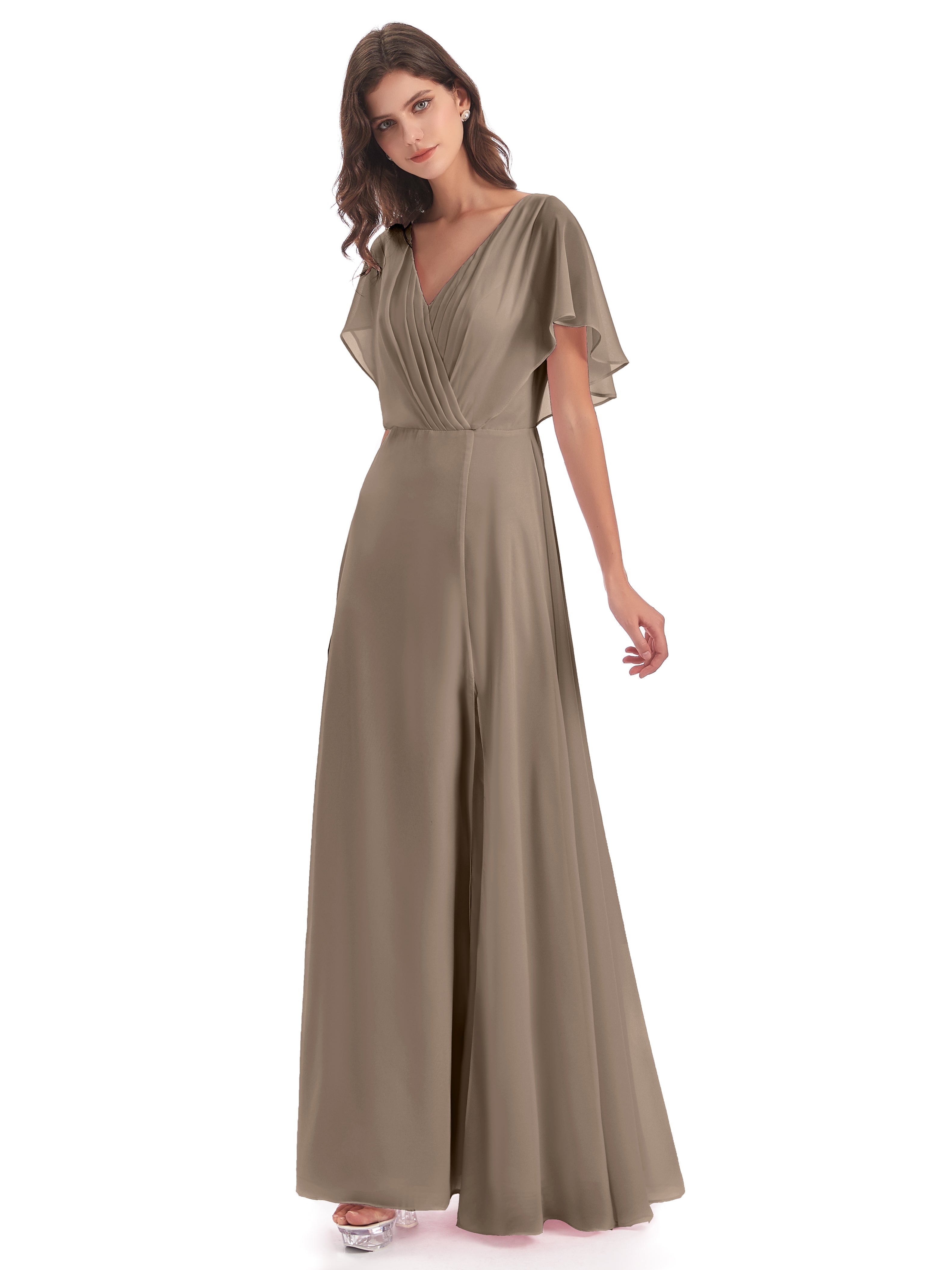 Robe Taupe Demoiselle D Honneur Dos Ouvert Fendue Devant Robes Demoiselle D'Honneur