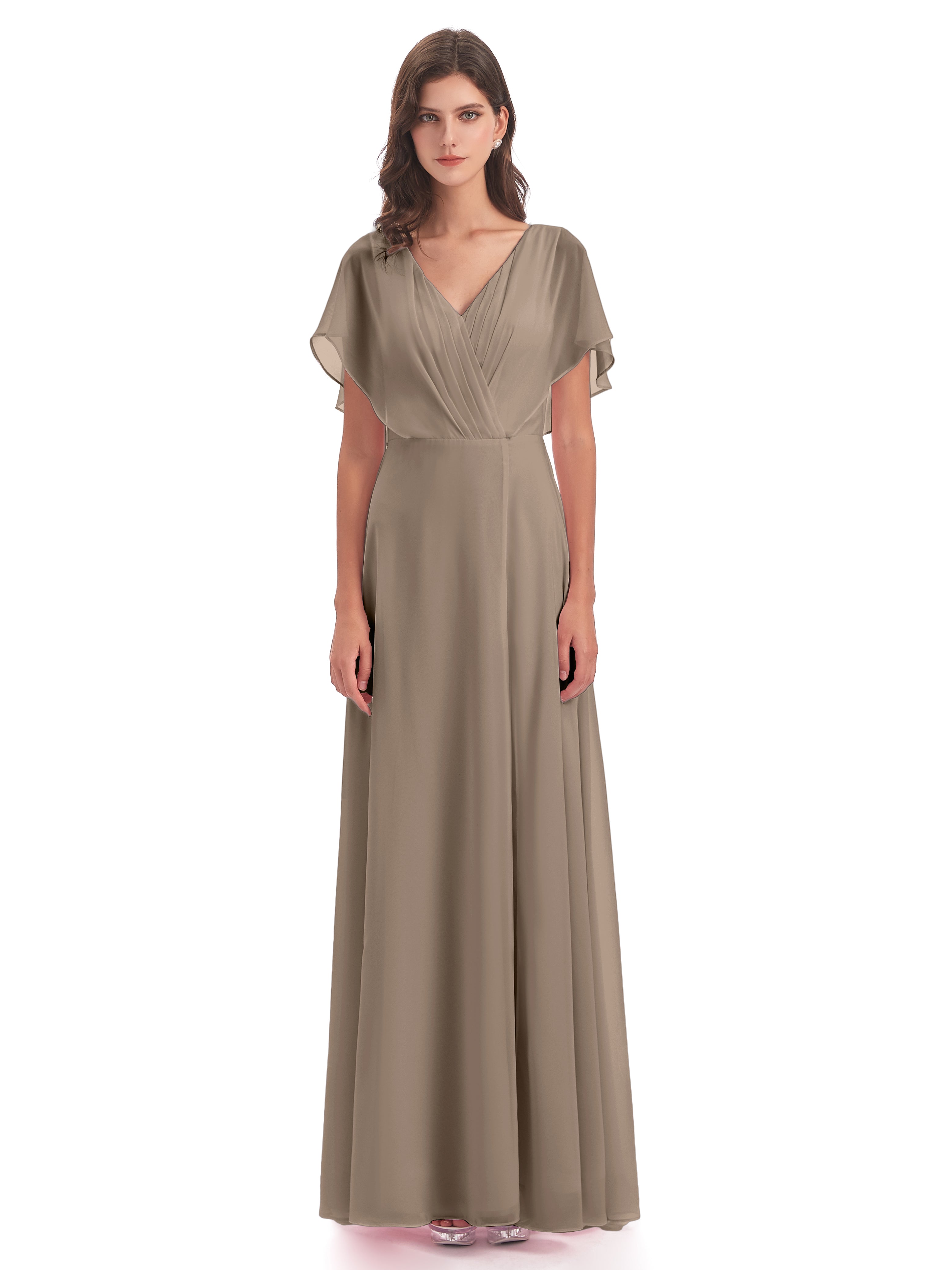 Robe Taupe Demoiselle D Honneur Dos Ouvert Fendue Devant Robes Demoiselle D'Honneur