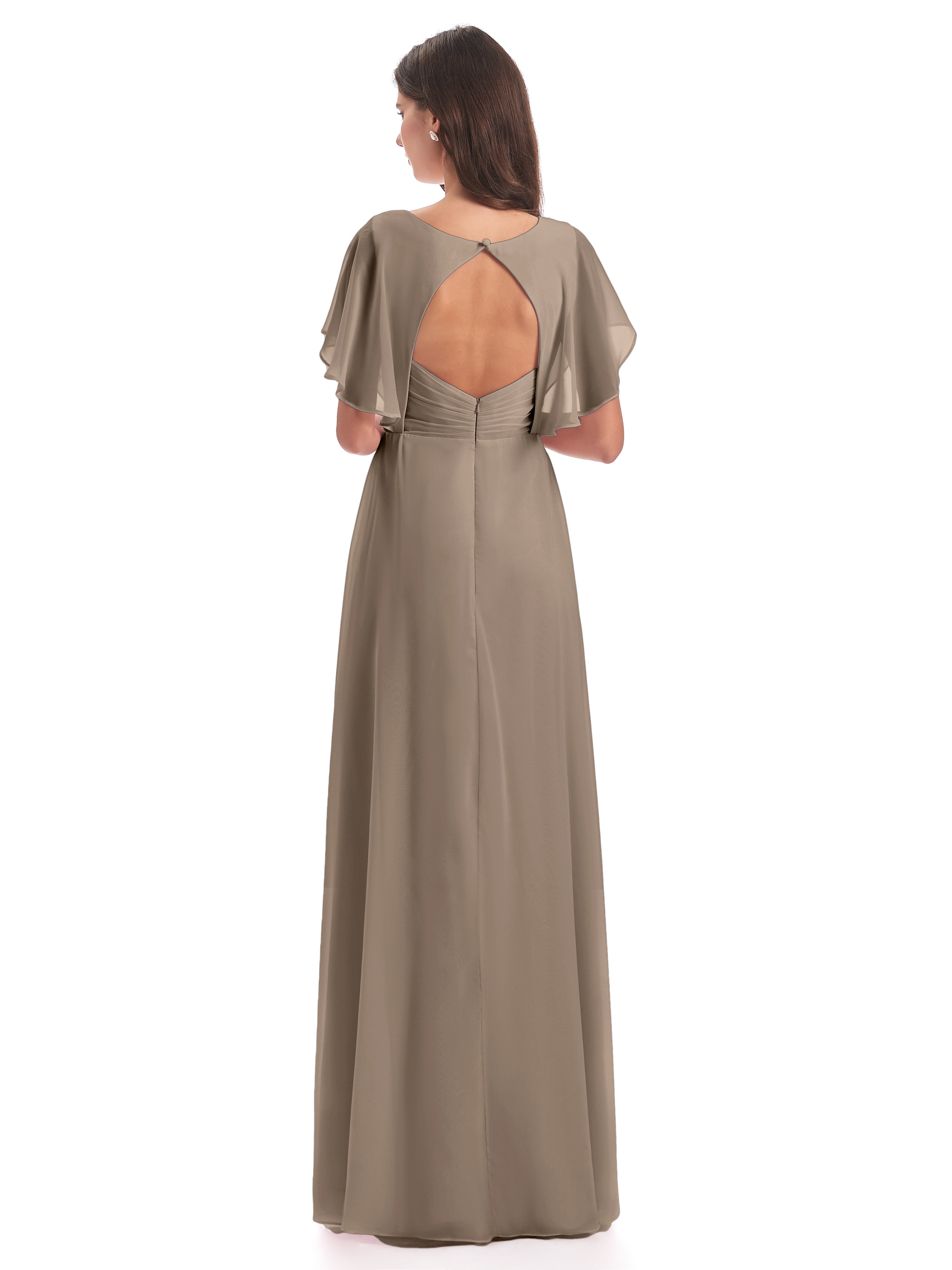 Robe Taupe Demoiselle D Honneur Dos Ouvert Fendue Devant Robes Demoiselle D'Honneur