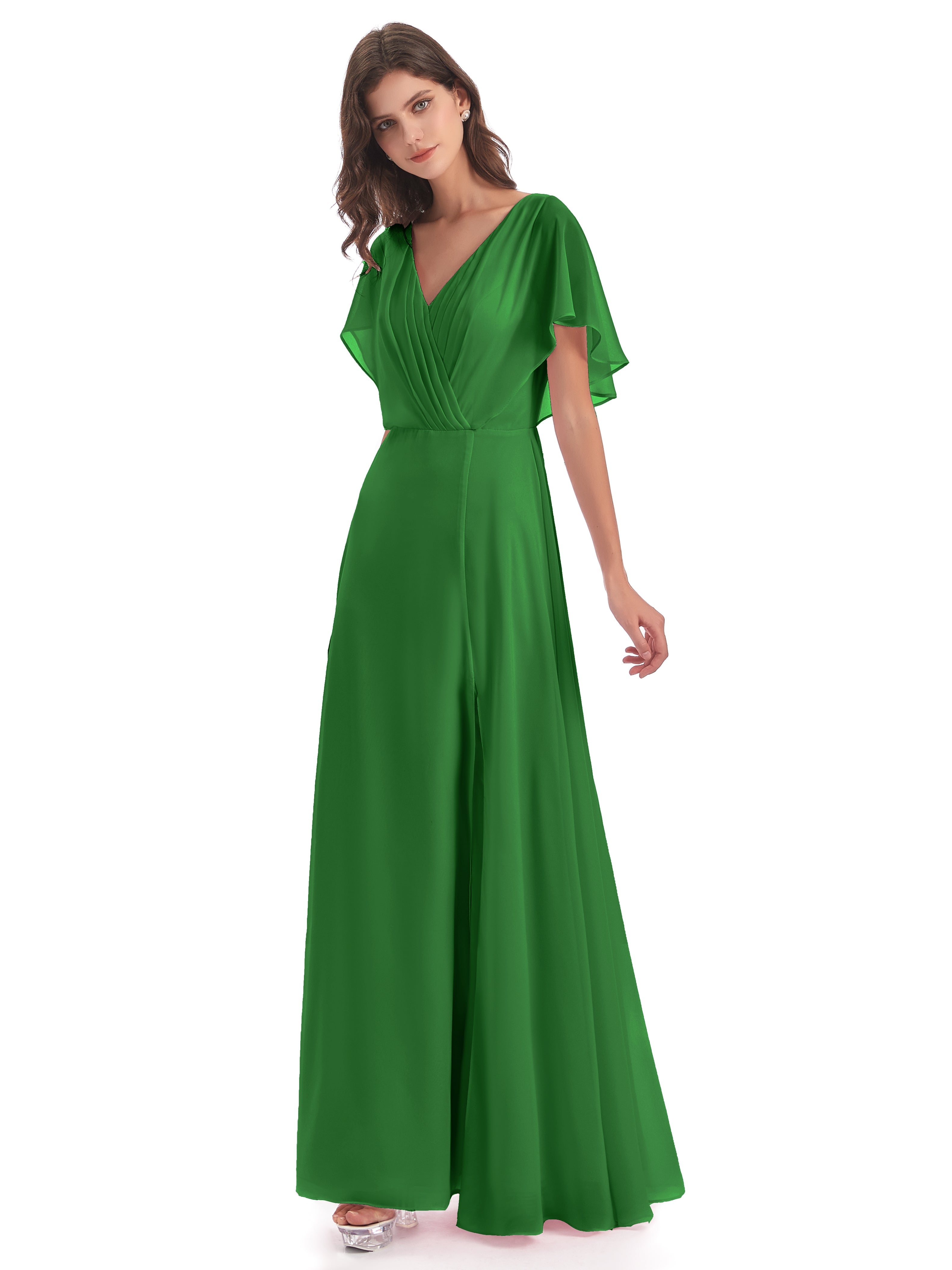 Robes De Demoiselle D'Honneur Vert Pin Dos Ouvert Fendue Devant Robes Demoiselle D'Honneur