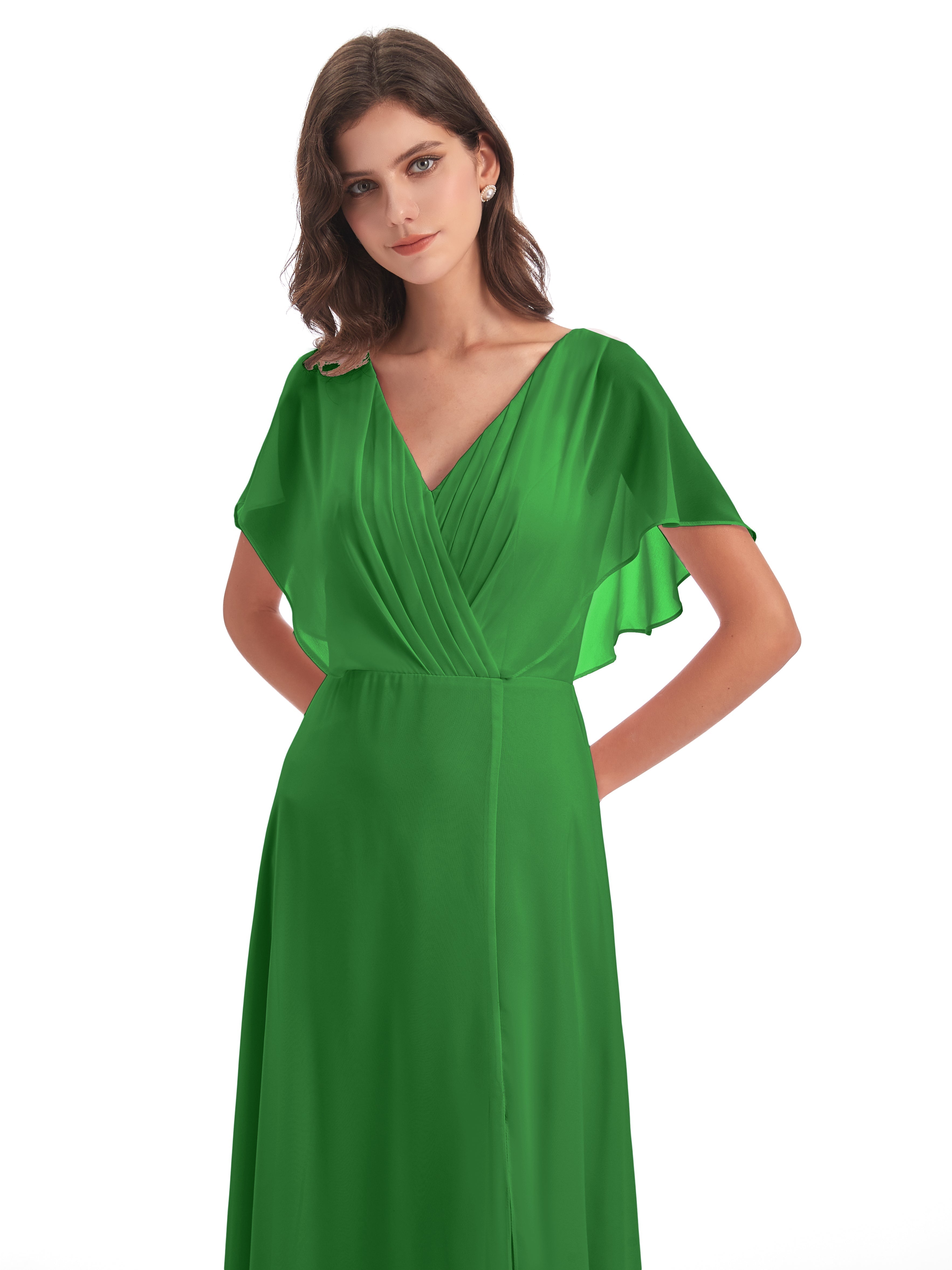 Robes De Demoiselle D'Honneur Vert Pin Dos Ouvert Fendue Devant Robes Demoiselle D'Honneur