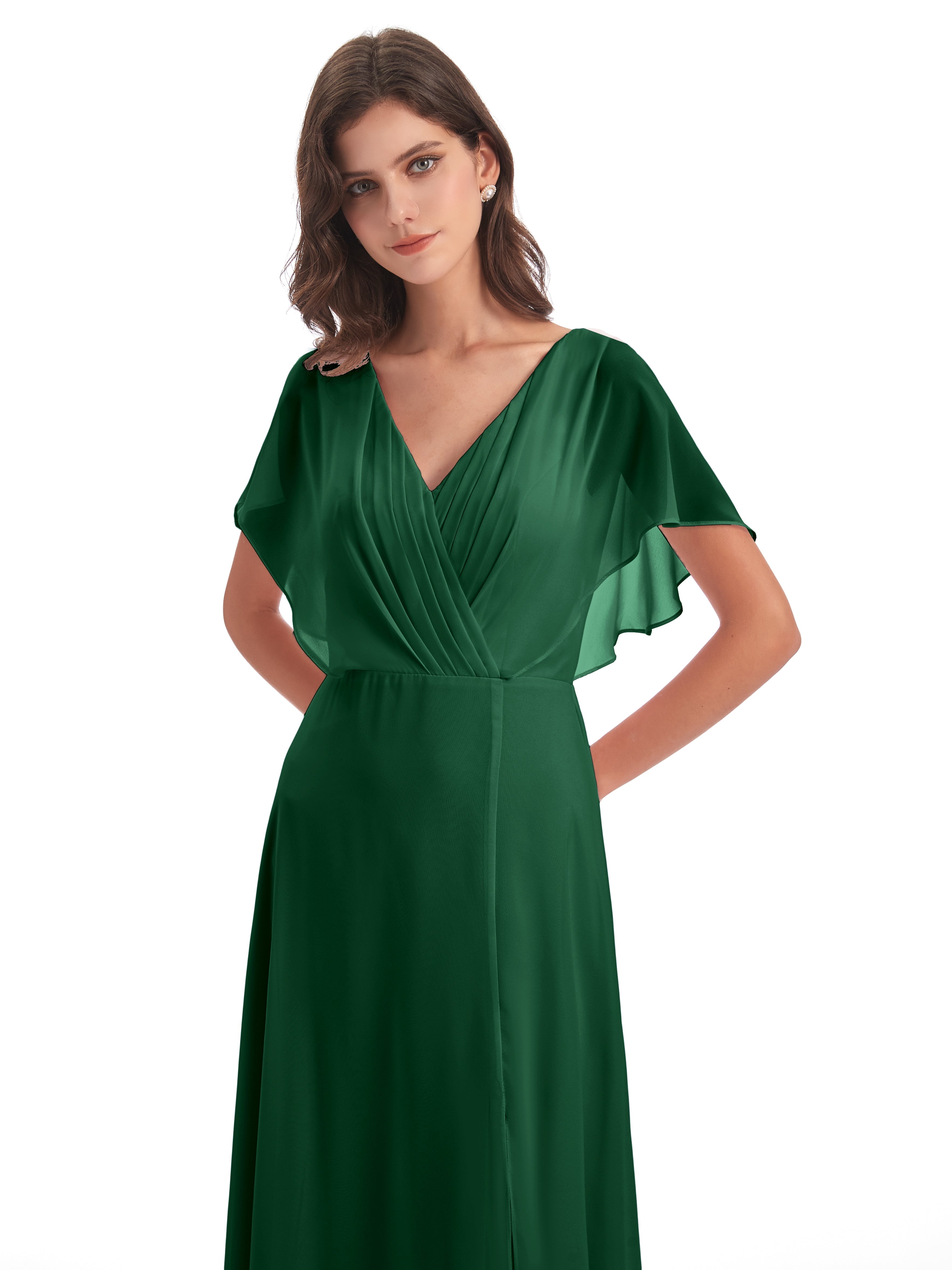 Robes De Demoiselle D'Honneur Vert Foncé Dos Ouvert Fendue Devant Robes Demoiselle D'Honneur