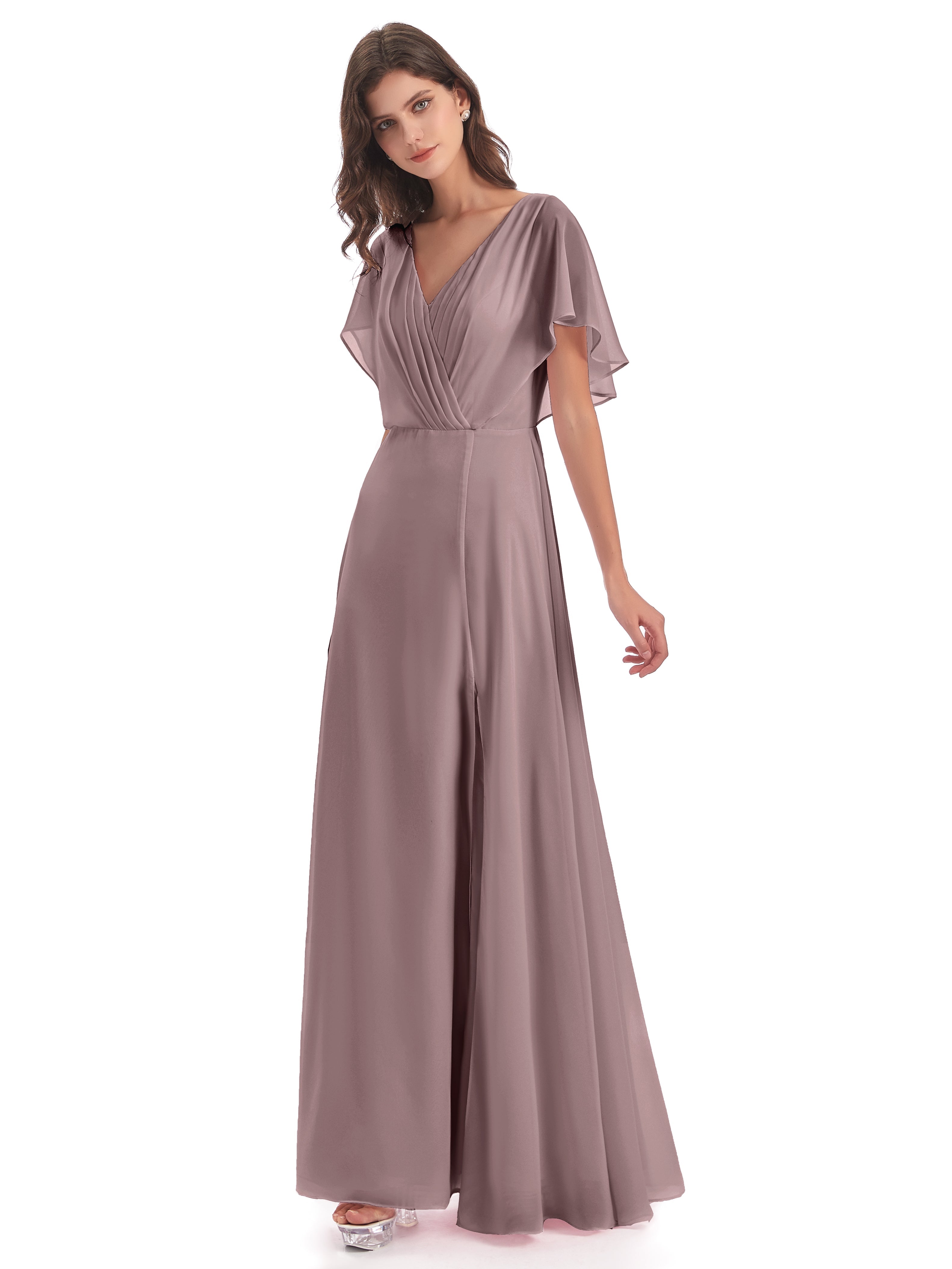 Robes De Demoiselle D'Honneur Vintage Mauve Dos Ouvert Fendue Devant Robes Demoiselle D'Honneur