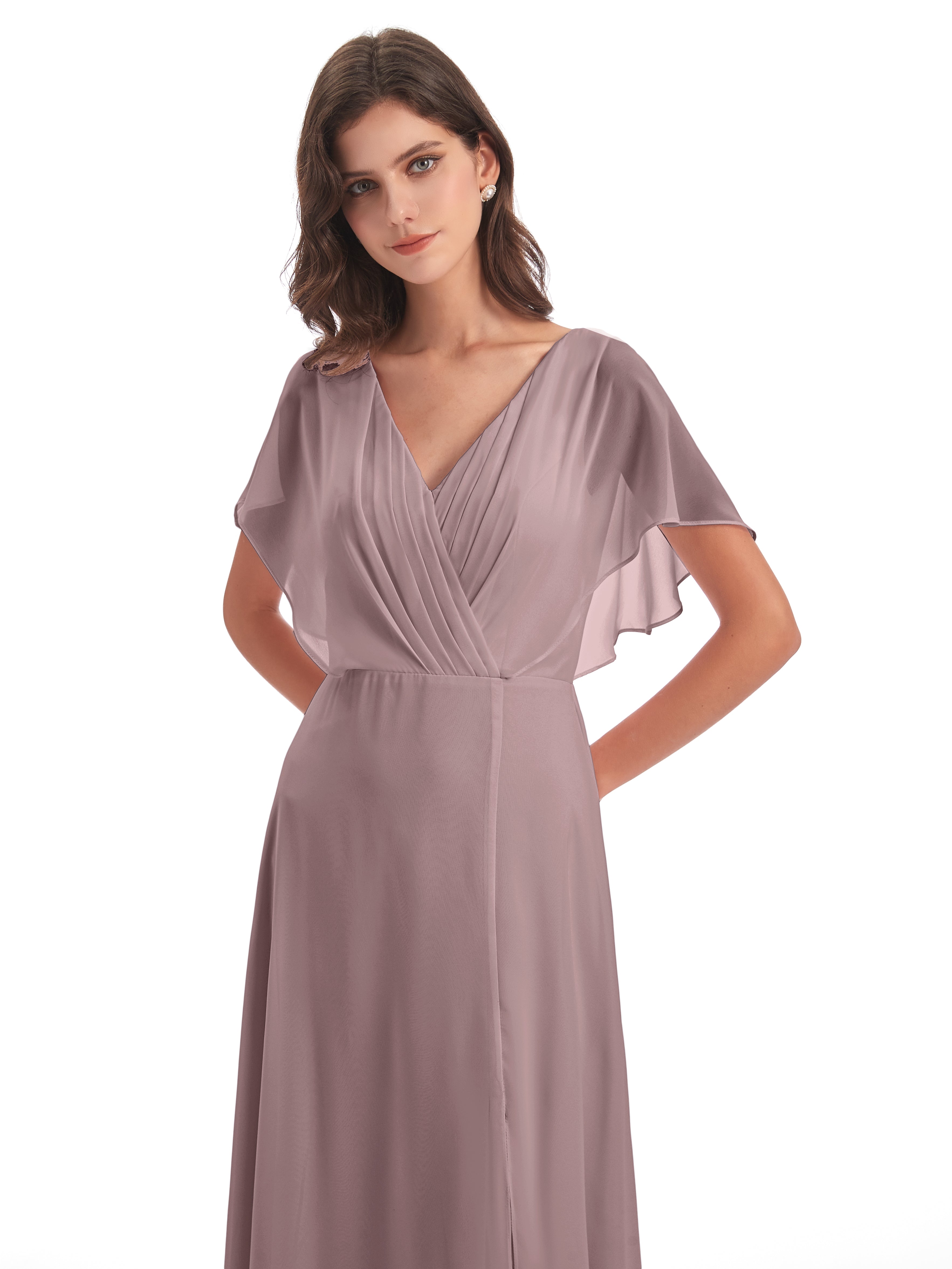Robes De Demoiselle D'Honneur Vintage Mauve Dos Ouvert Fendue Devant Robes Demoiselle D'Honneur