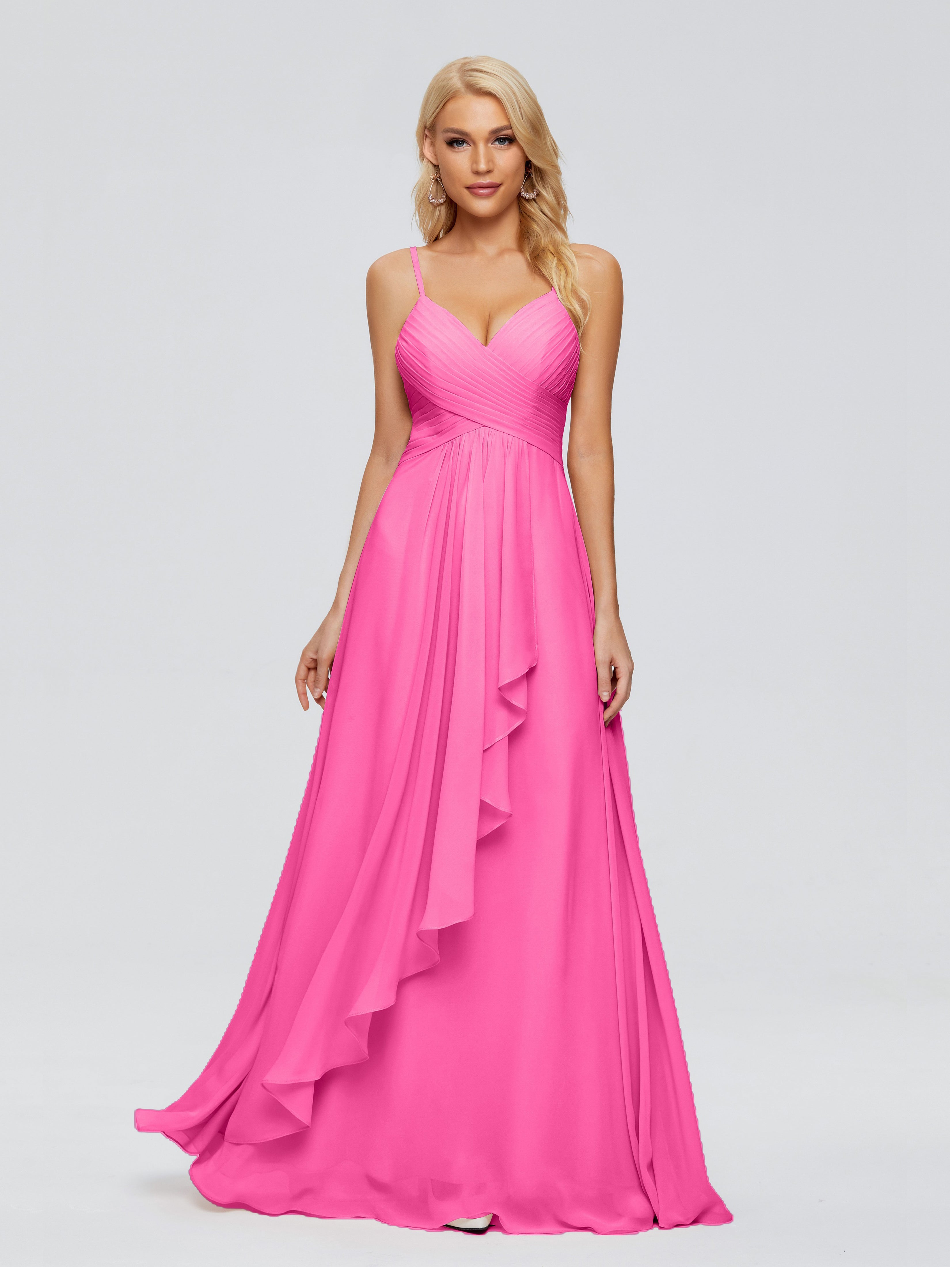 Robe Demoiselle D Honneur Azalée Trapèze Bretelles Spaghetti Mousseline Robes Demoiselle D'Honneur