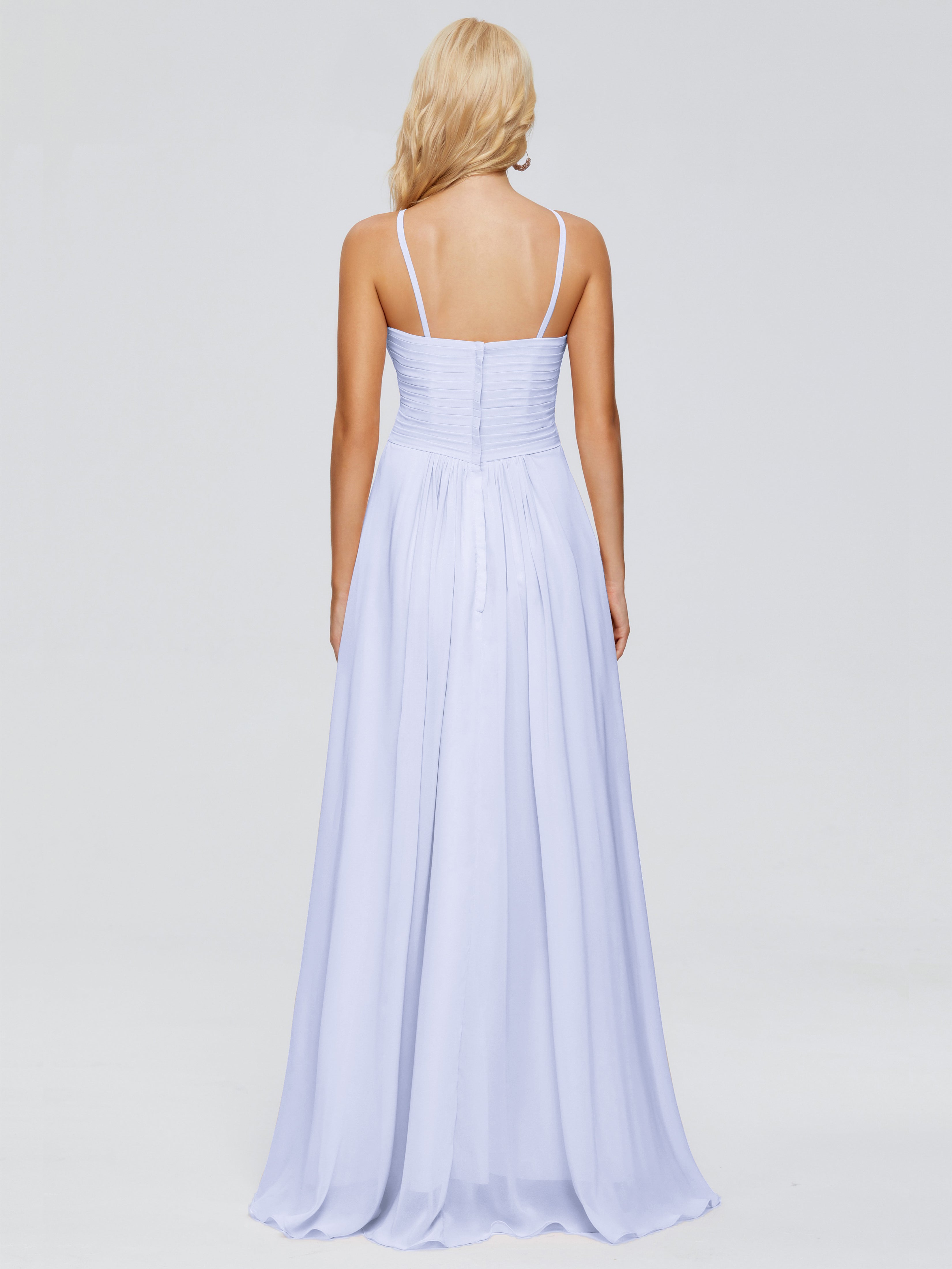 Robe Demoiselle D Honneur Lavande Trapèze Bretelles Spaghetti Mousseline Robes Demoiselle D'Honneur