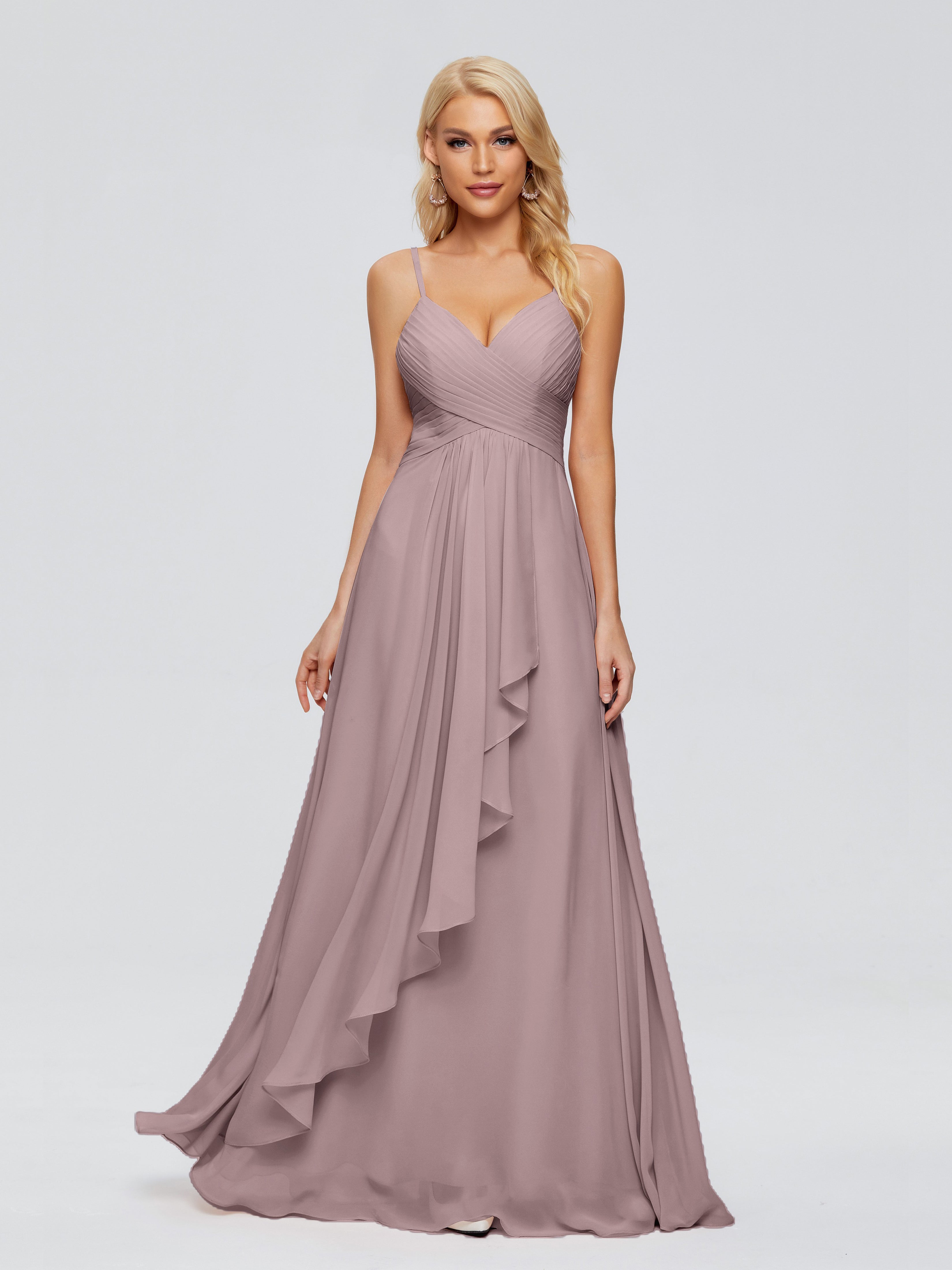 Robes De Demoiselle D'Honneur Vintage Mauve Trapèze Bretelles Spaghetti Mousseline Robes Demoiselle D'Honneur
