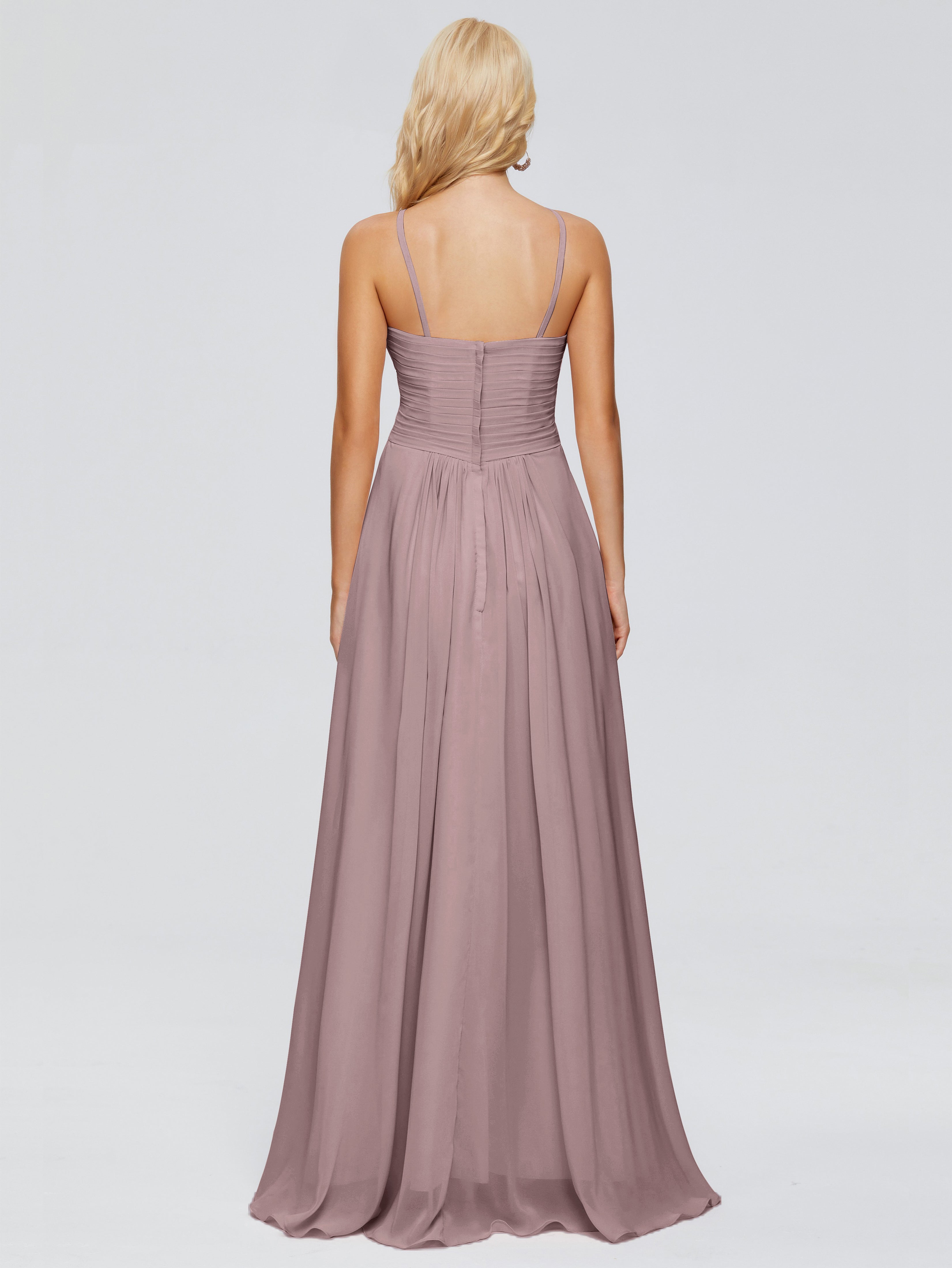 Robes De Demoiselle D'Honneur Vintage Mauve Trapèze Bretelles Spaghetti Mousseline Robes Demoiselle D'Honneur
