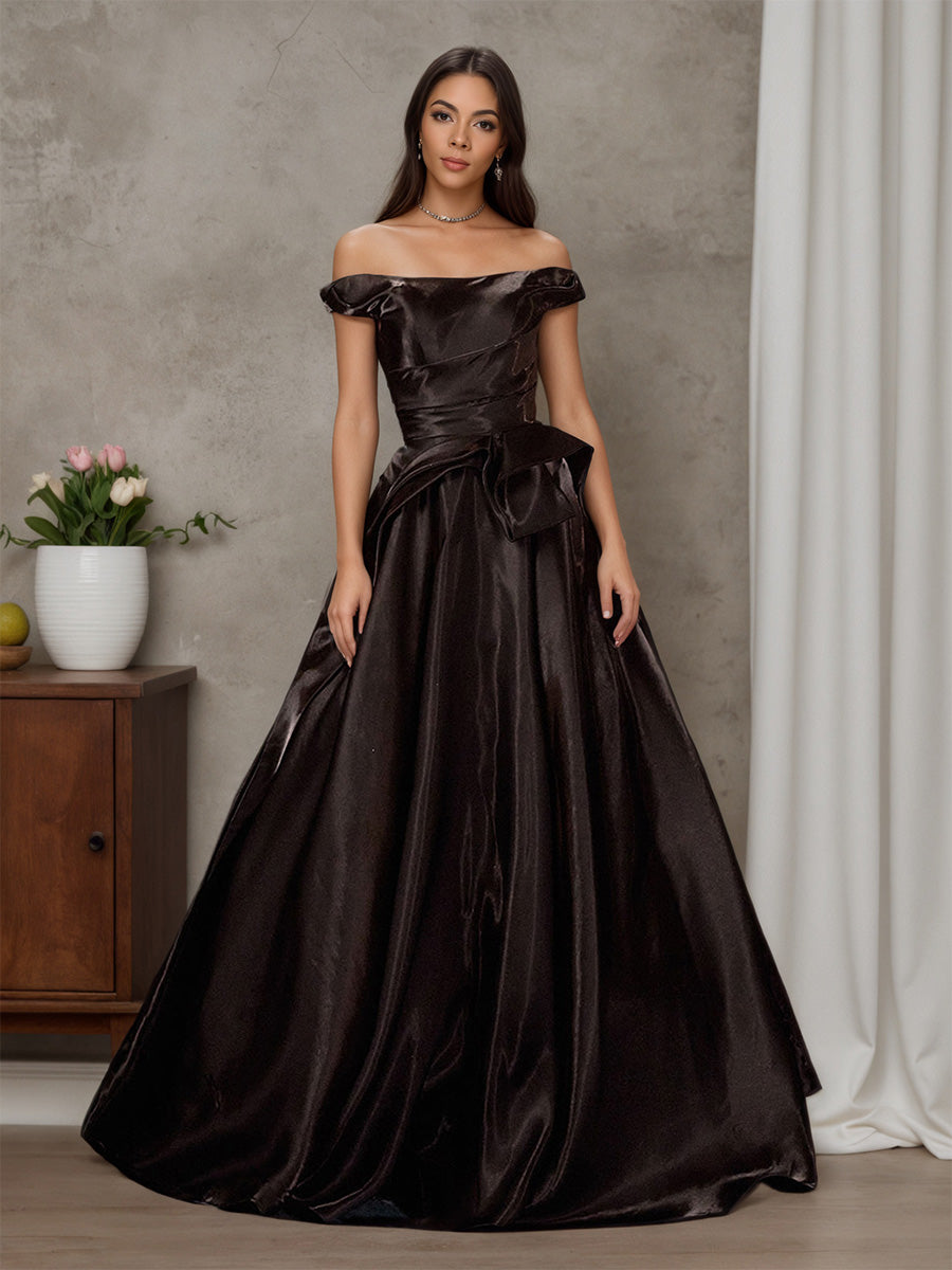 Cicinia Robe de Soirée Noir Longue Épaules Dénudées Traîne Balayée Superbe