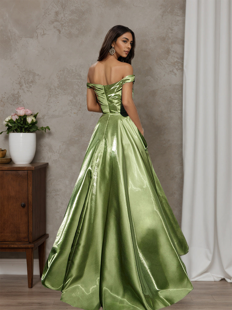 Cicinia Robe de Soirée Sauge Longue Épaules Dénudées Traîne Balayée Superbe