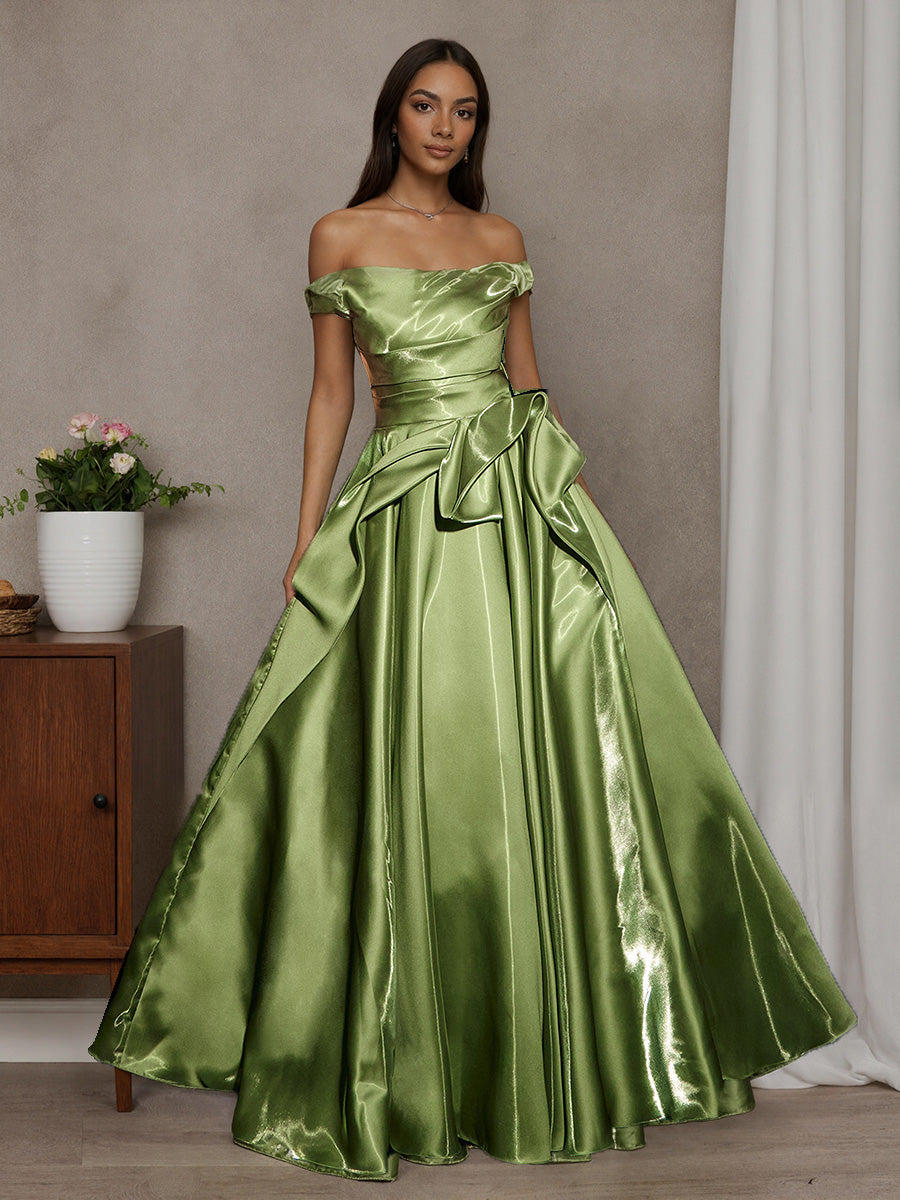 Cicinia Robe de Soirée Sauge Longue Épaules Dénudées Traîne Balayée Superbe