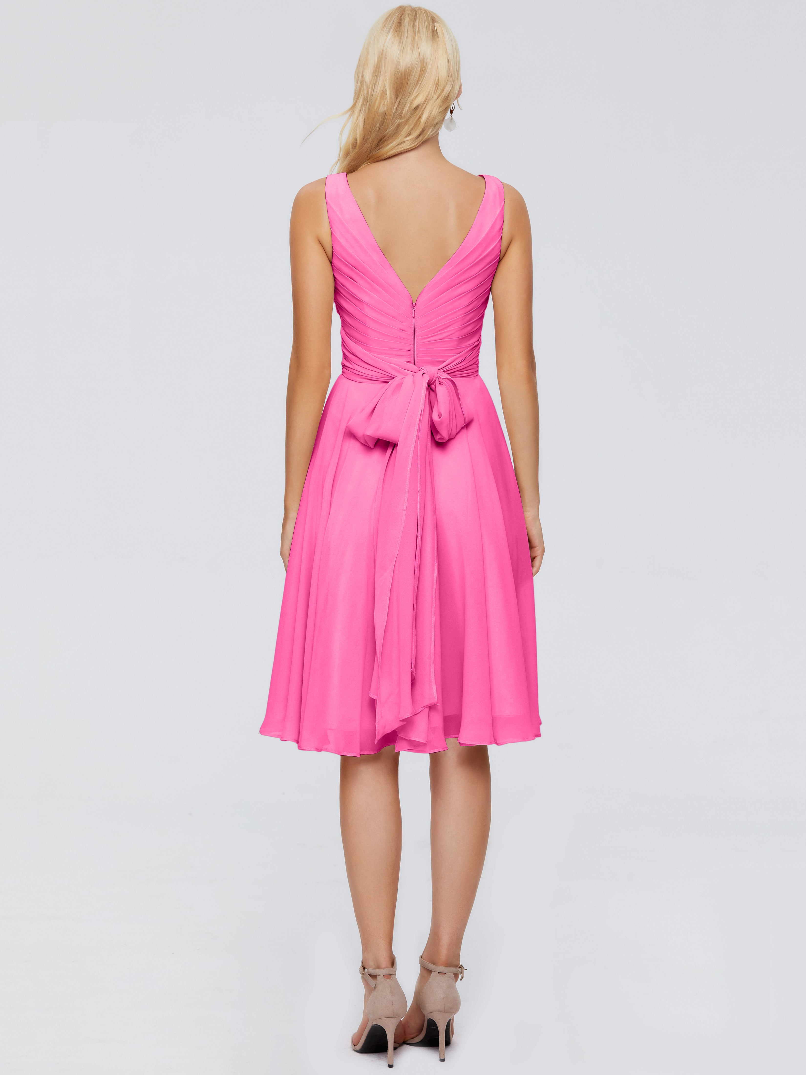 Robe Demoiselle D Honneur Azalée Col V Longueur Genou Mousseline Robes Demoiselle D'Honneur