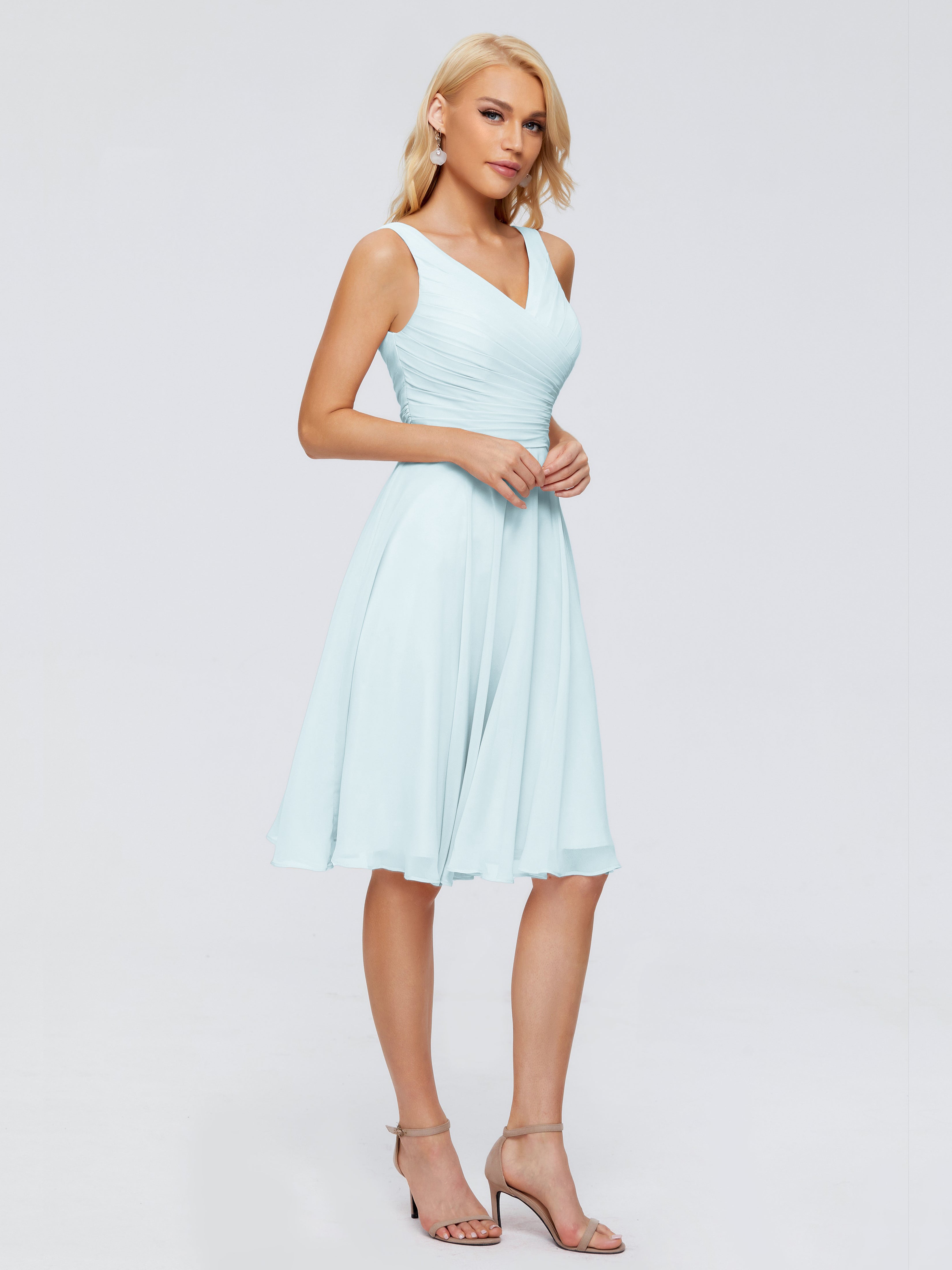 Robe De Demoiselle D'Honneur Brume Col V Longueur Genou Mousseline Robes Demoiselle D'Honneur