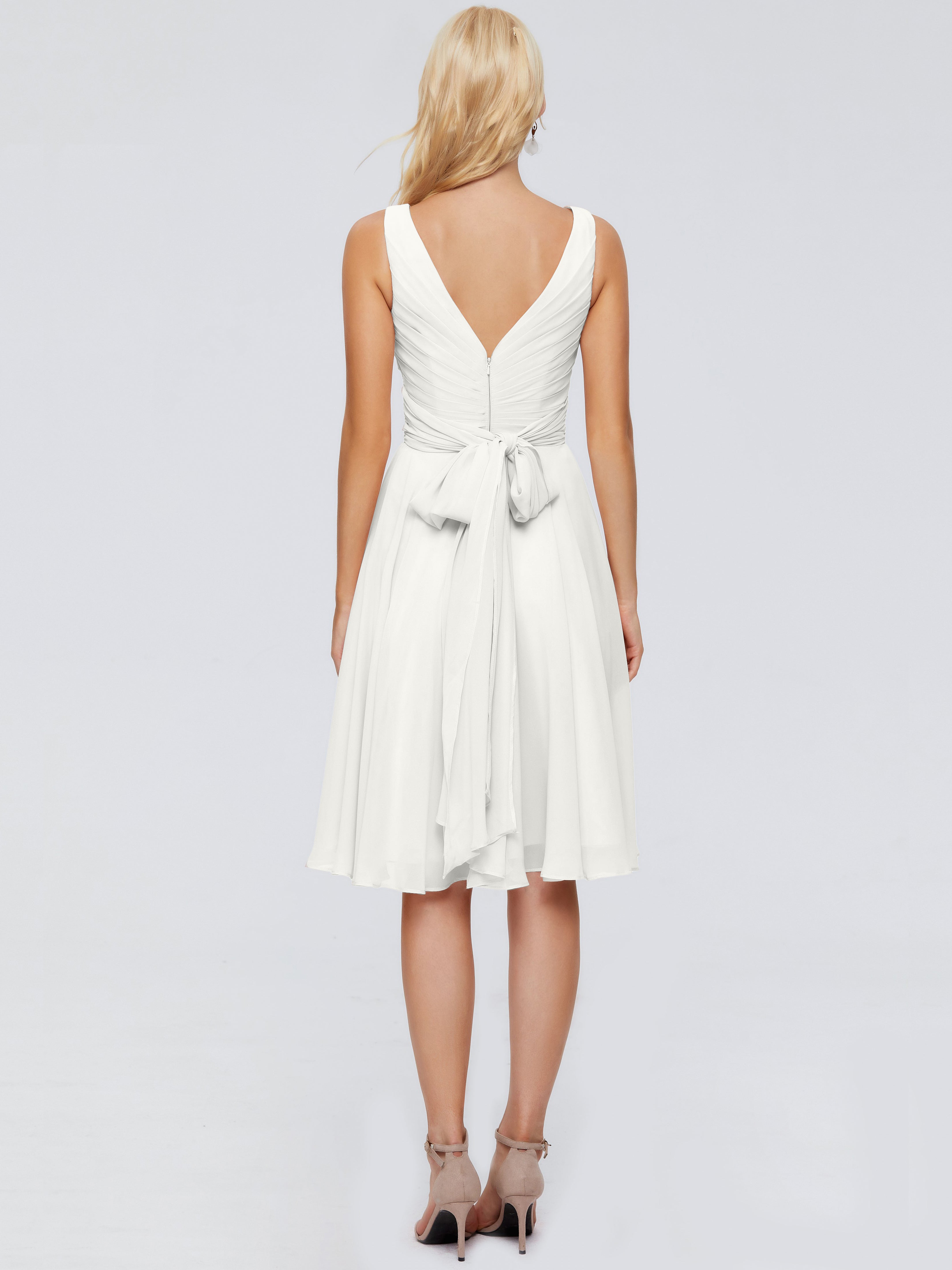 Robe Ivoire Demoiselle D Honneur Col V Longueur Genou Mousseline Robes Demoiselle D'Honneur