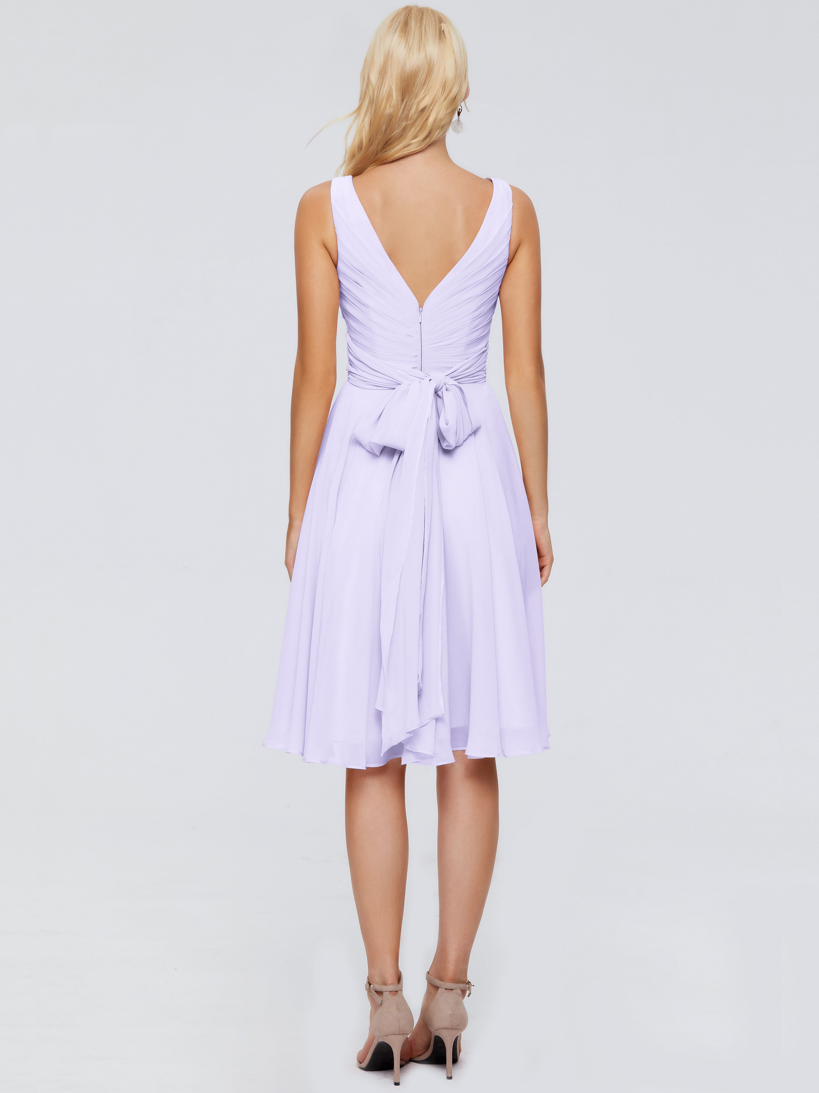 Demoiselle Robe Cocktail Robe Lilas Col V Longueur Genou Mousseline Robes Demoiselle D'Honneur