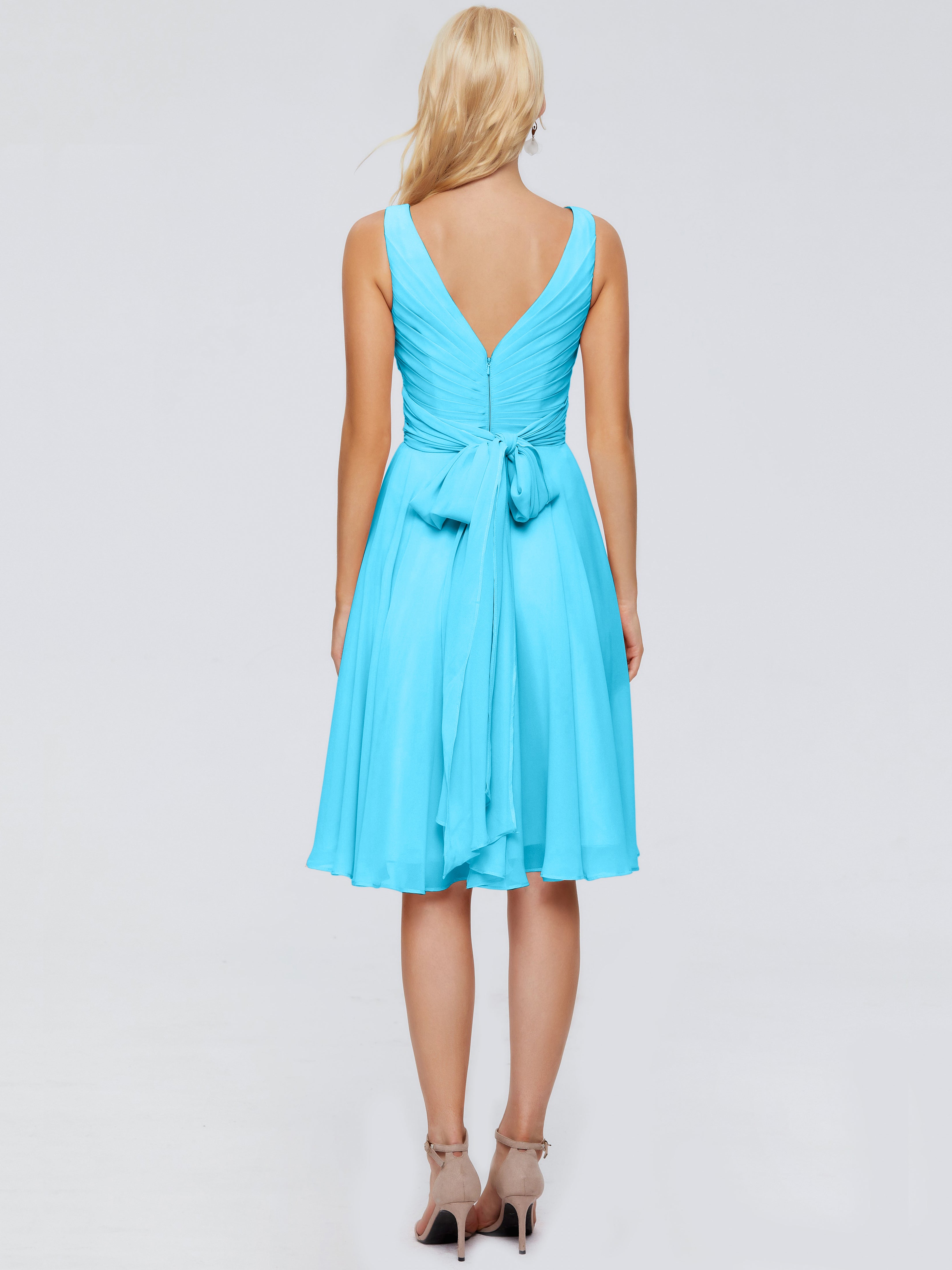 Robe De Demoiselle D'Honneur En Piscine Col V Longueur Genou Mousseline Robes Demoiselle D'Honneur