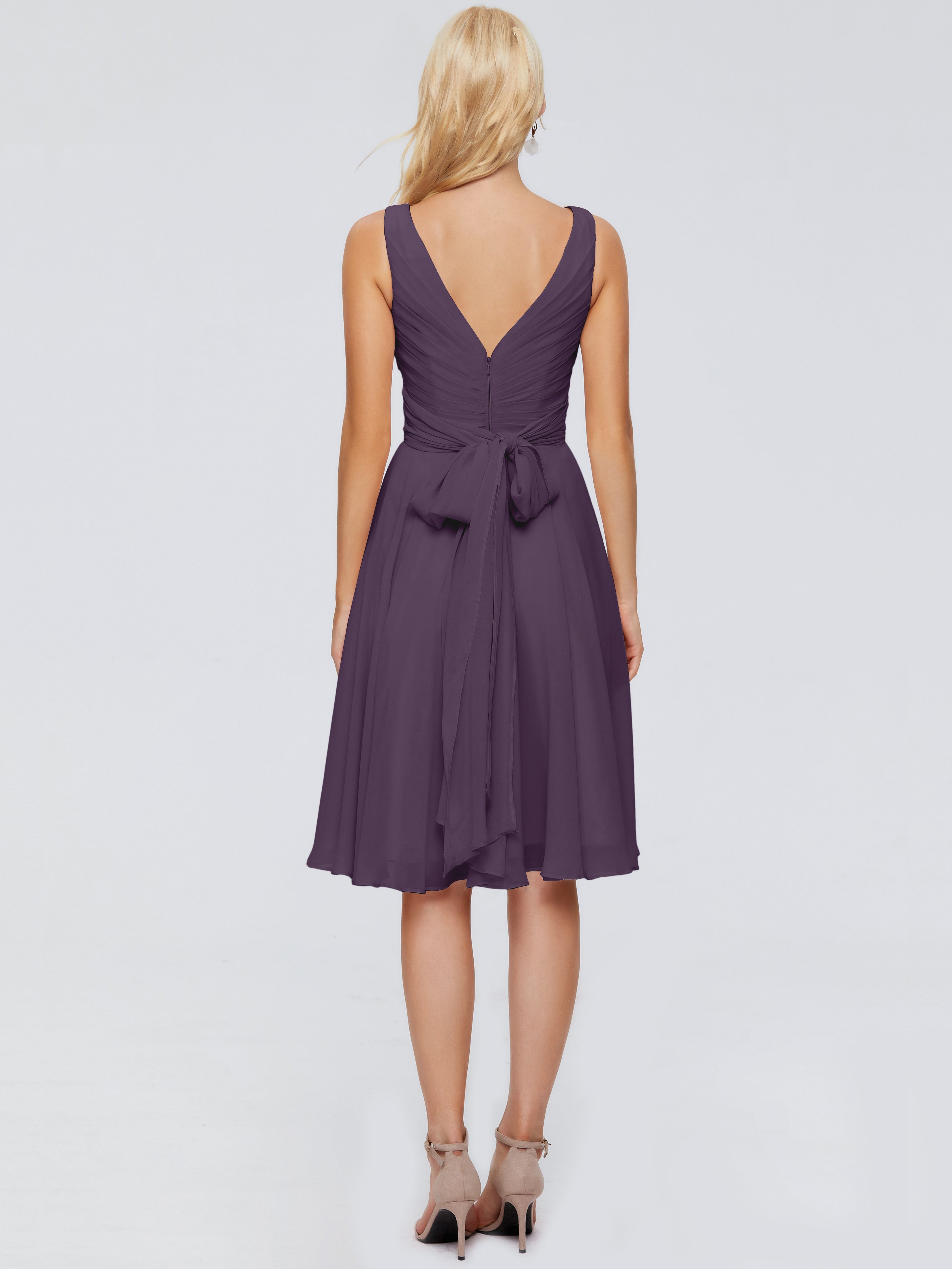 Robe De Demoiselle D'Honneur En Plum Col V Longueur Genou Mousseline Robes Demoiselle D'Honneur