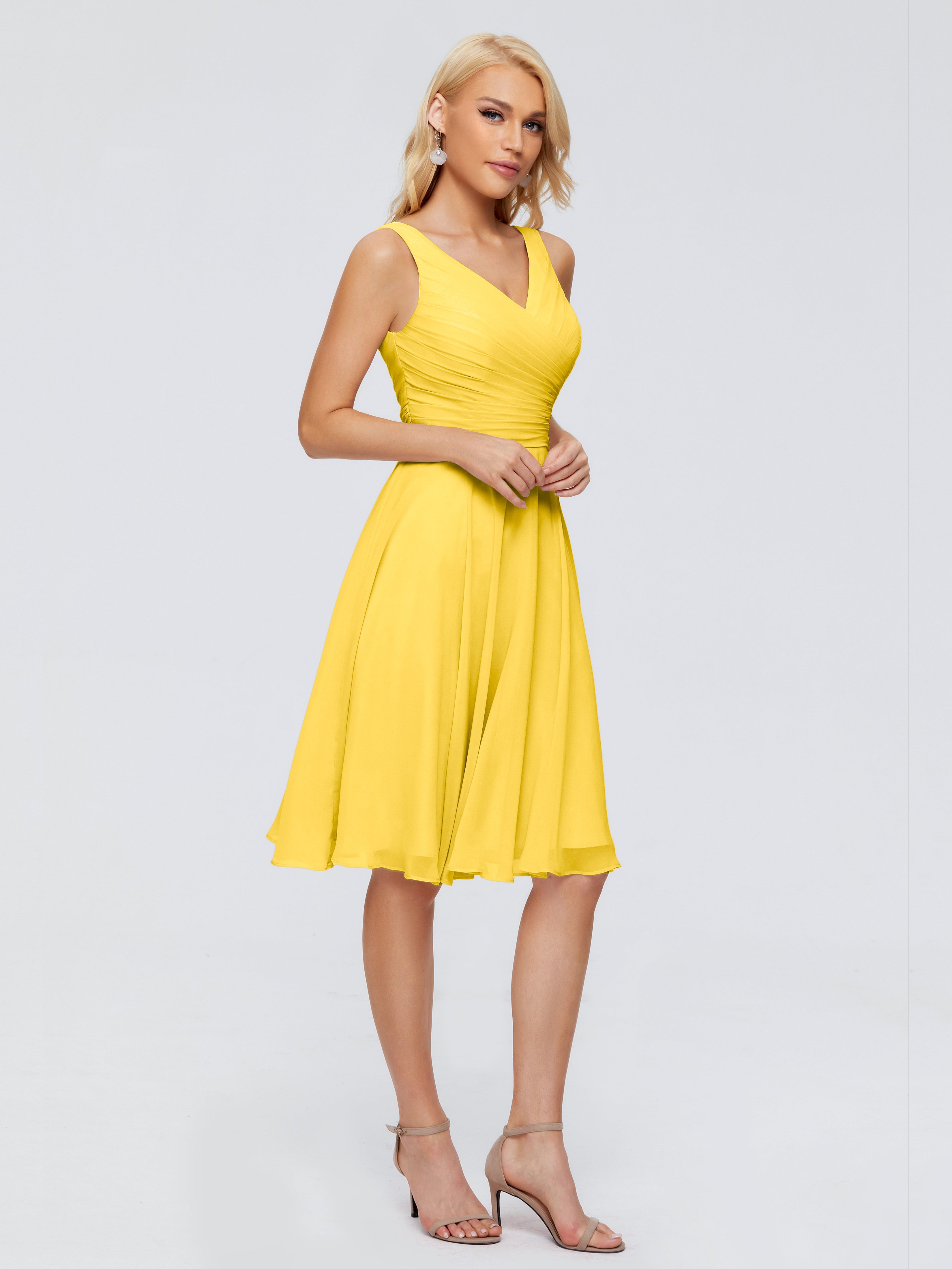 Robe De Demoiselle D'Honneur Souci Col V Longueur Genou Mousseline Robes Demoiselle D'Honneur