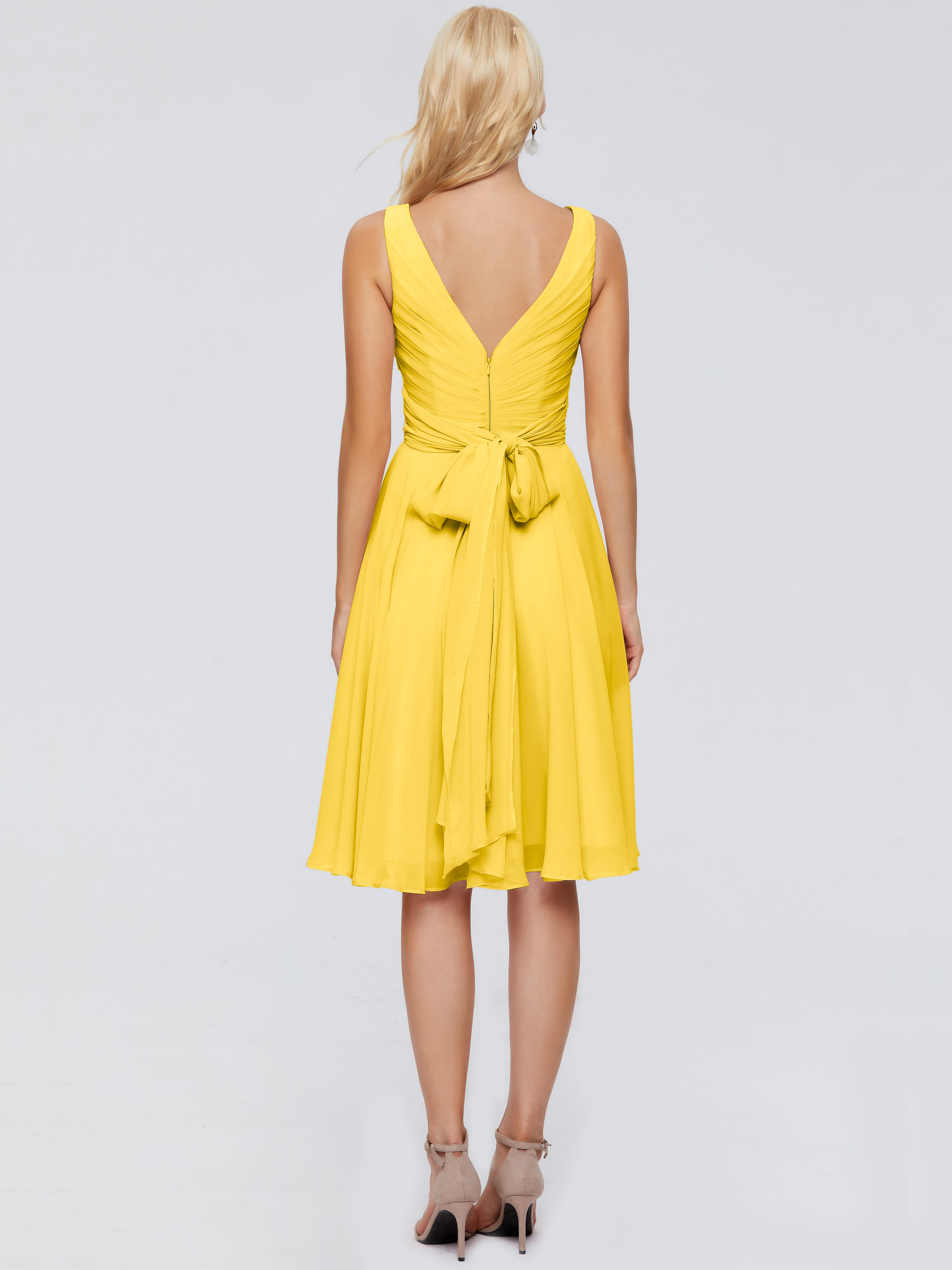 Robe De Demoiselle D'Honneur Souci Col V Longueur Genou Mousseline Robes Demoiselle D'Honneur