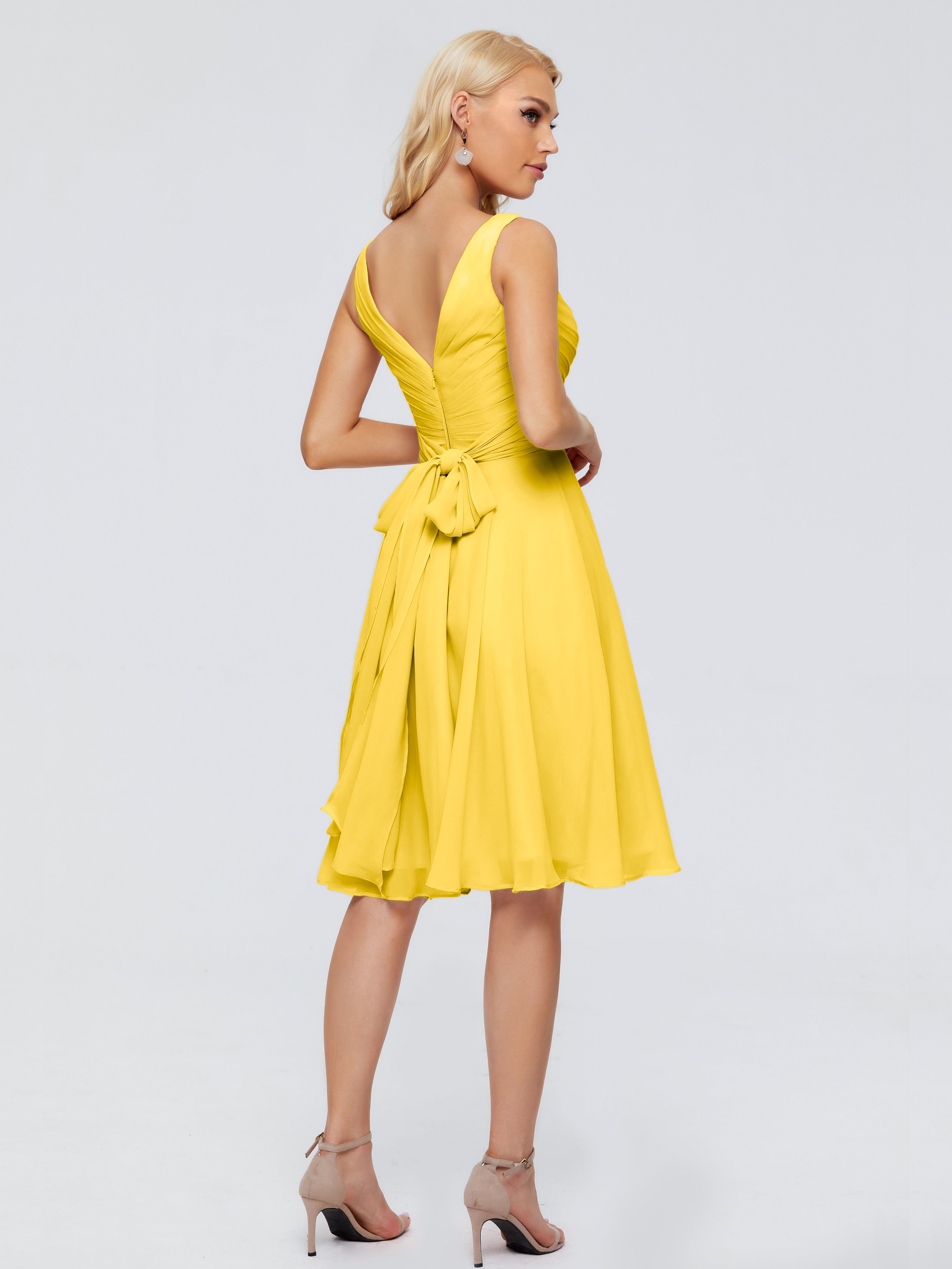 Robe De Demoiselle D'Honneur Souci Col V Longueur Genou Mousseline Robes Demoiselle D'Honneur