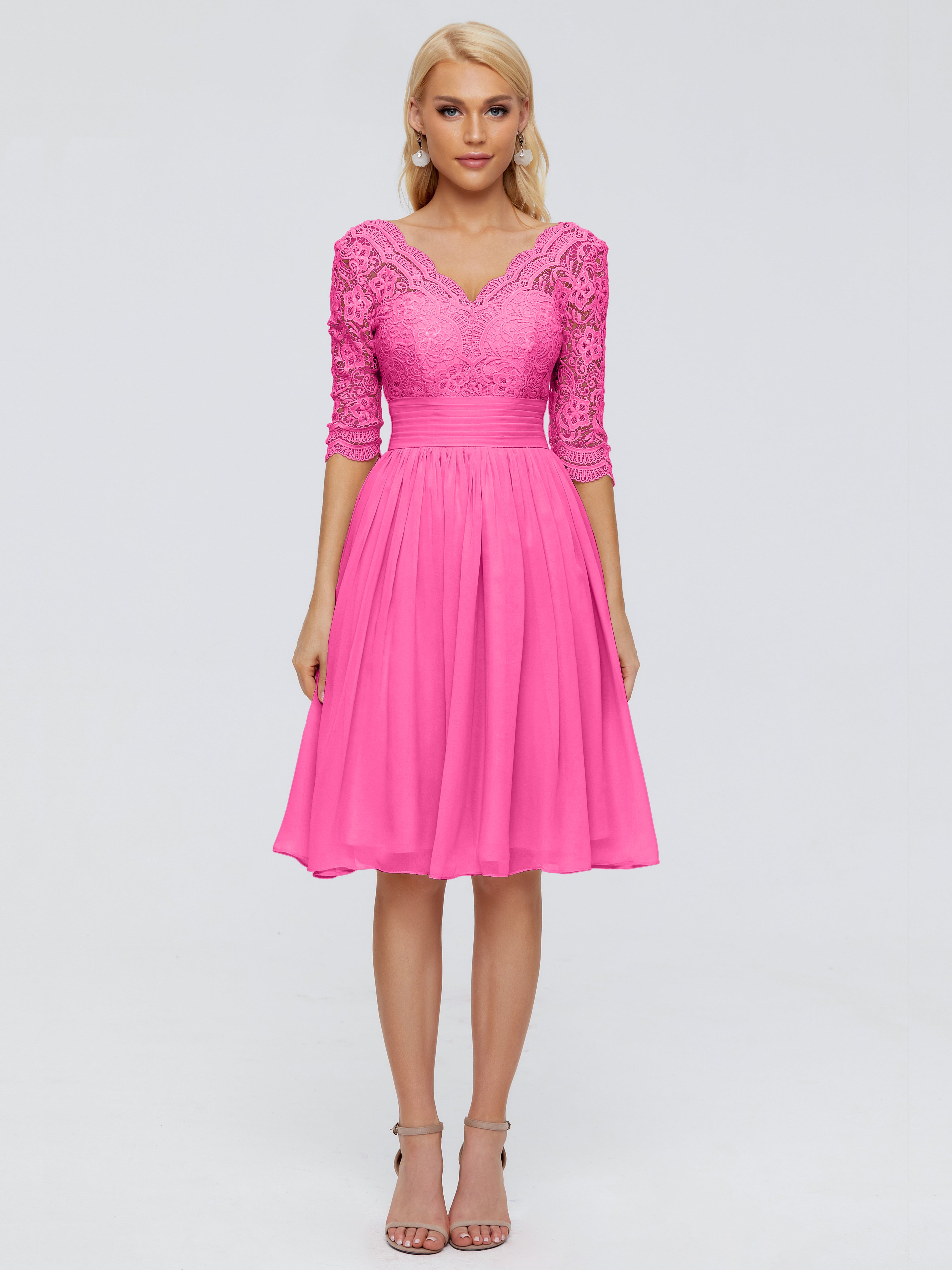 Robe Demoiselle D Honneur Azalée Longueur Genou Dentelle Robes Demoiselle D'Honneur