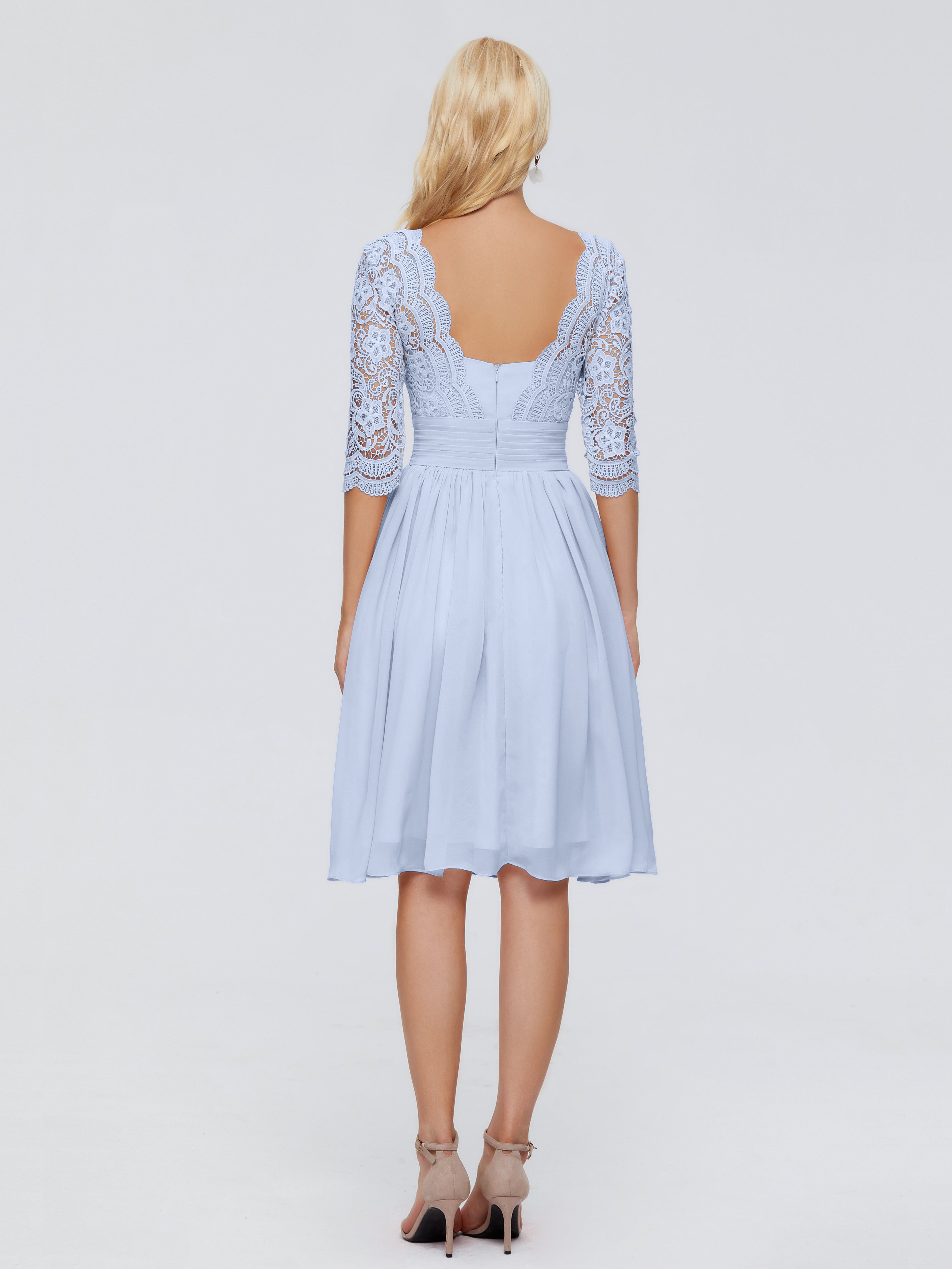 Demoiselle D Honneur Bleu Ciel Longueur Genou Dentelle Robes Demoiselle D'Honneur